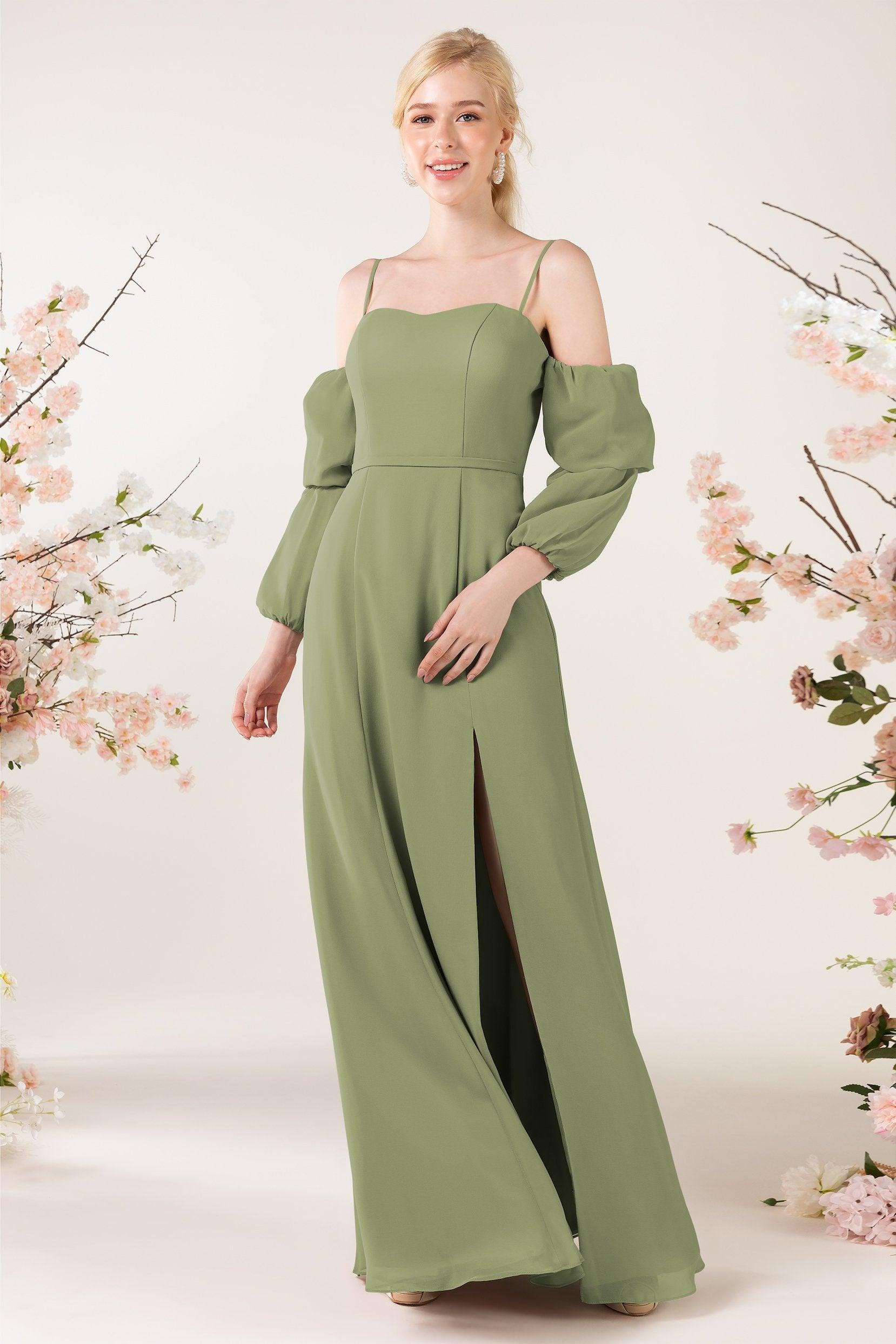 Trumpet Sweep-Brush Train Chiffon Bridesmaid Dress CB0459 - COCOMELODY