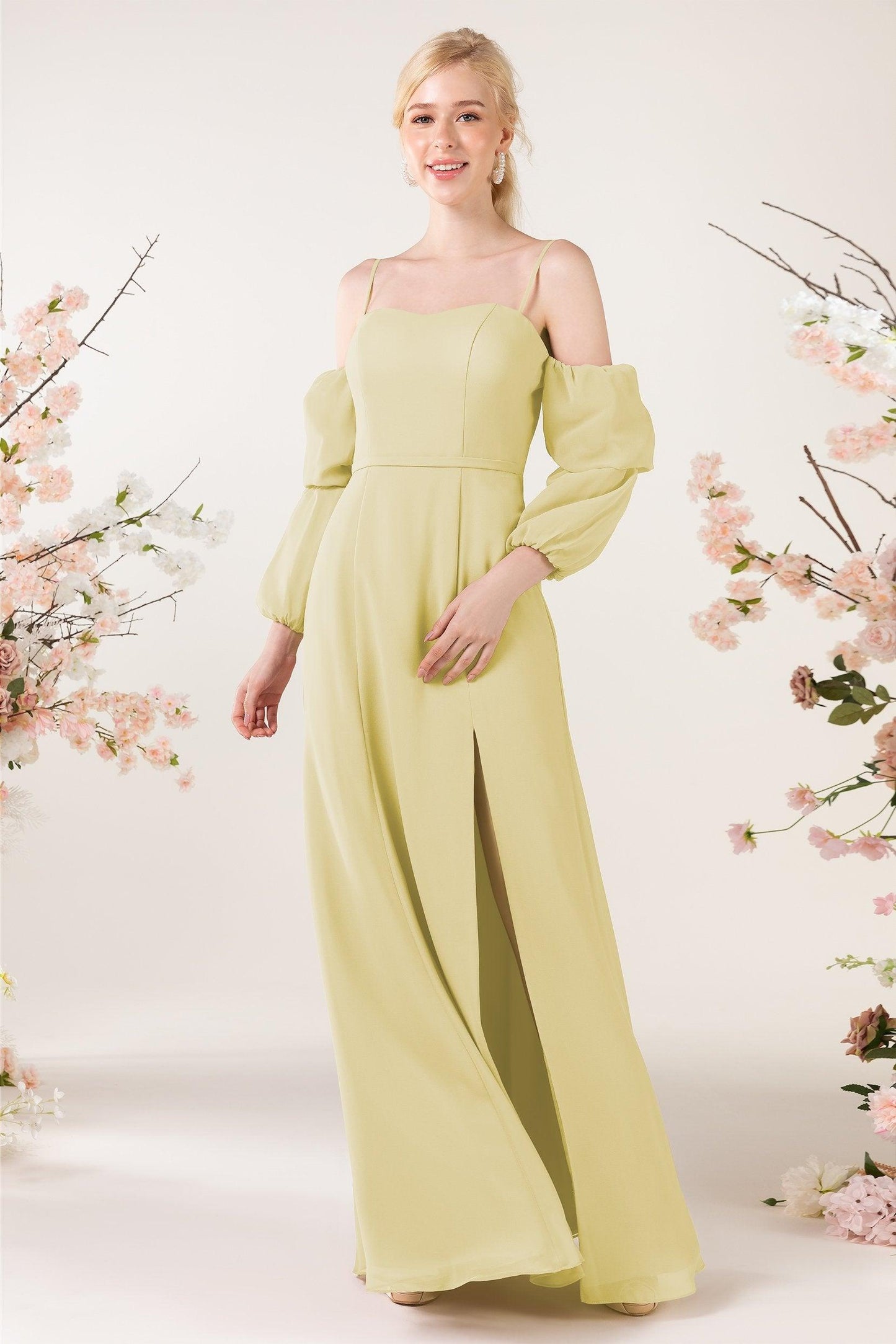 Trumpet Sweep-Brush Train Chiffon Bridesmaid Dress CB0459 - COCOMELODY