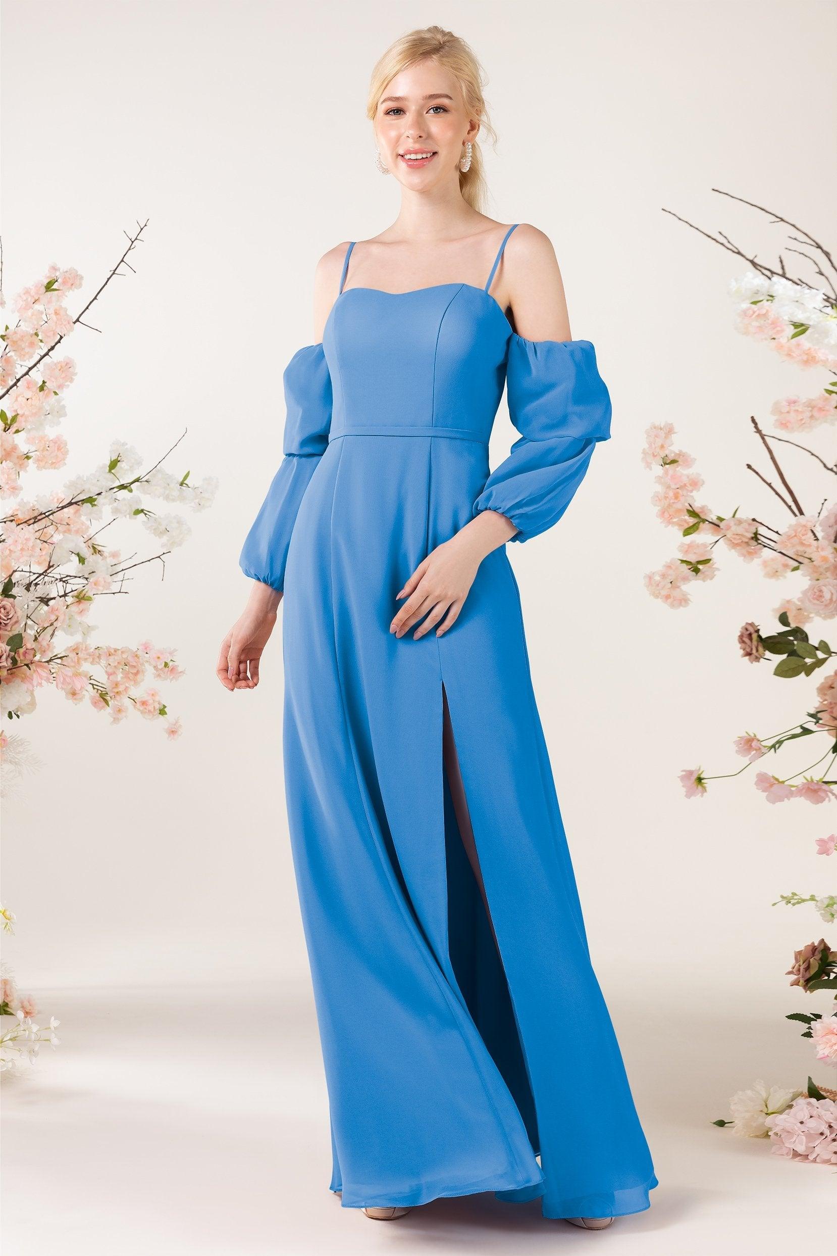 Trumpet Sweep-Brush Train Chiffon Bridesmaid Dress CB0459 - COCOMELODY