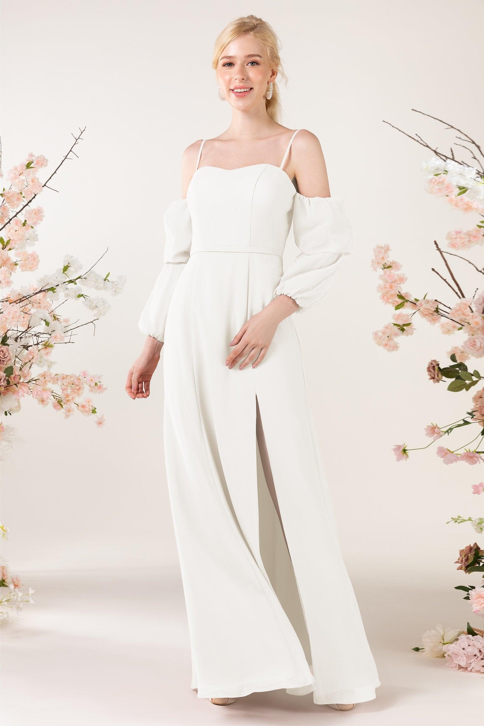 Trumpet Sweep-Brush Train Chiffon Bridesmaid Dress CB0459 - COCOMELODY