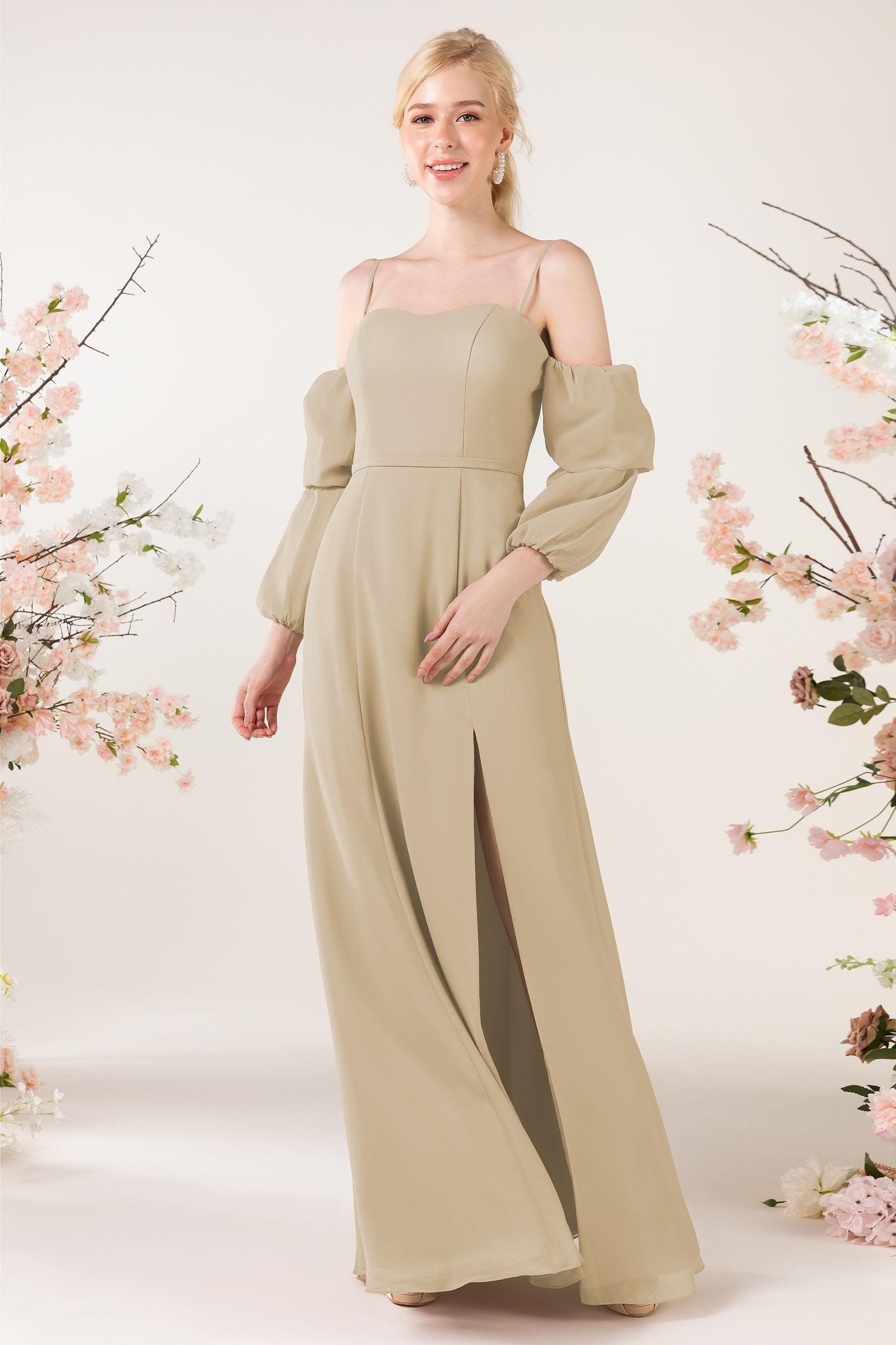 Trumpet Sweep-Brush Train Chiffon Bridesmaid Dress CB0459 - COCOMELODY