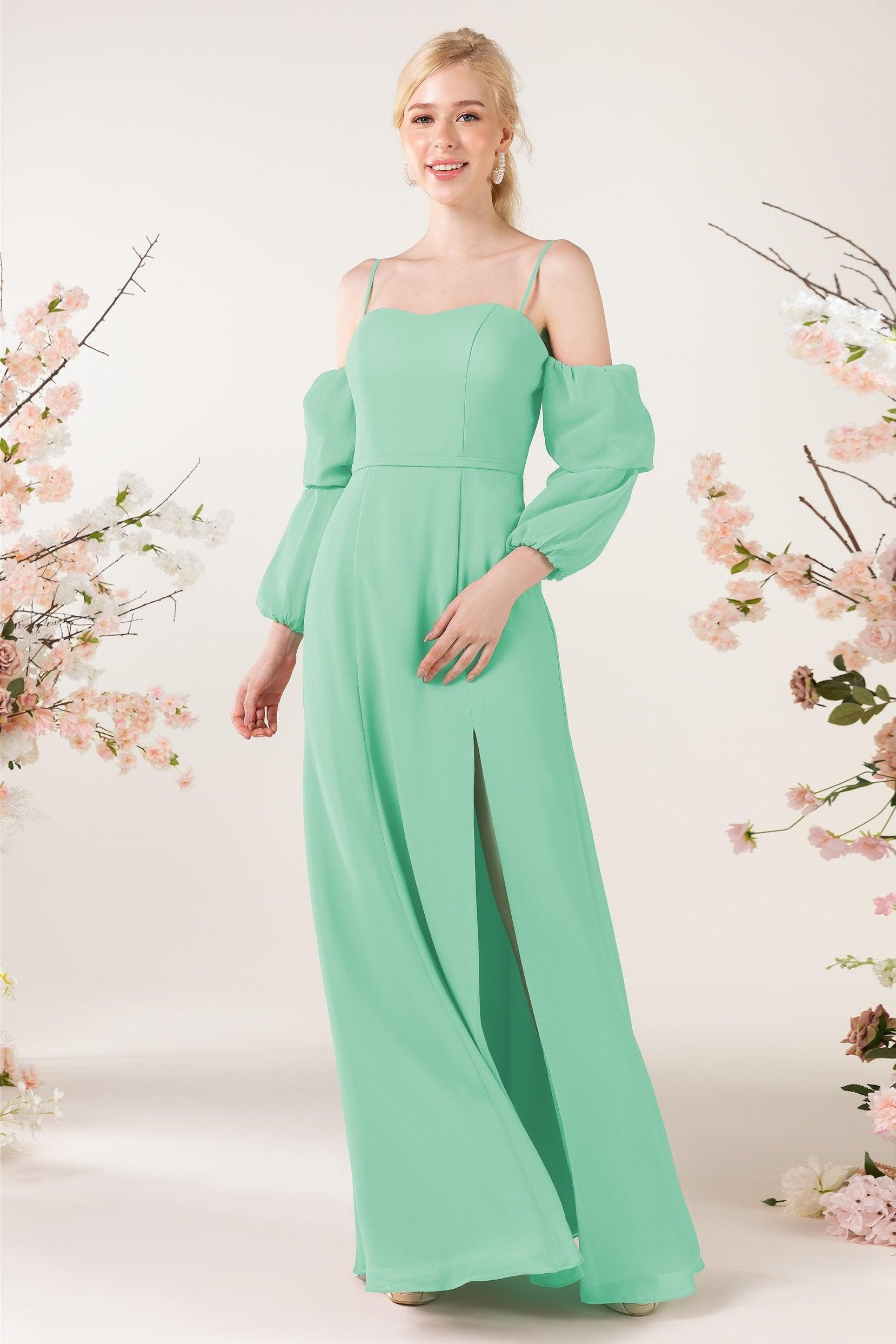 Trumpet Sweep-Brush Train Chiffon Bridesmaid Dress CB0459 - COCOMELODY