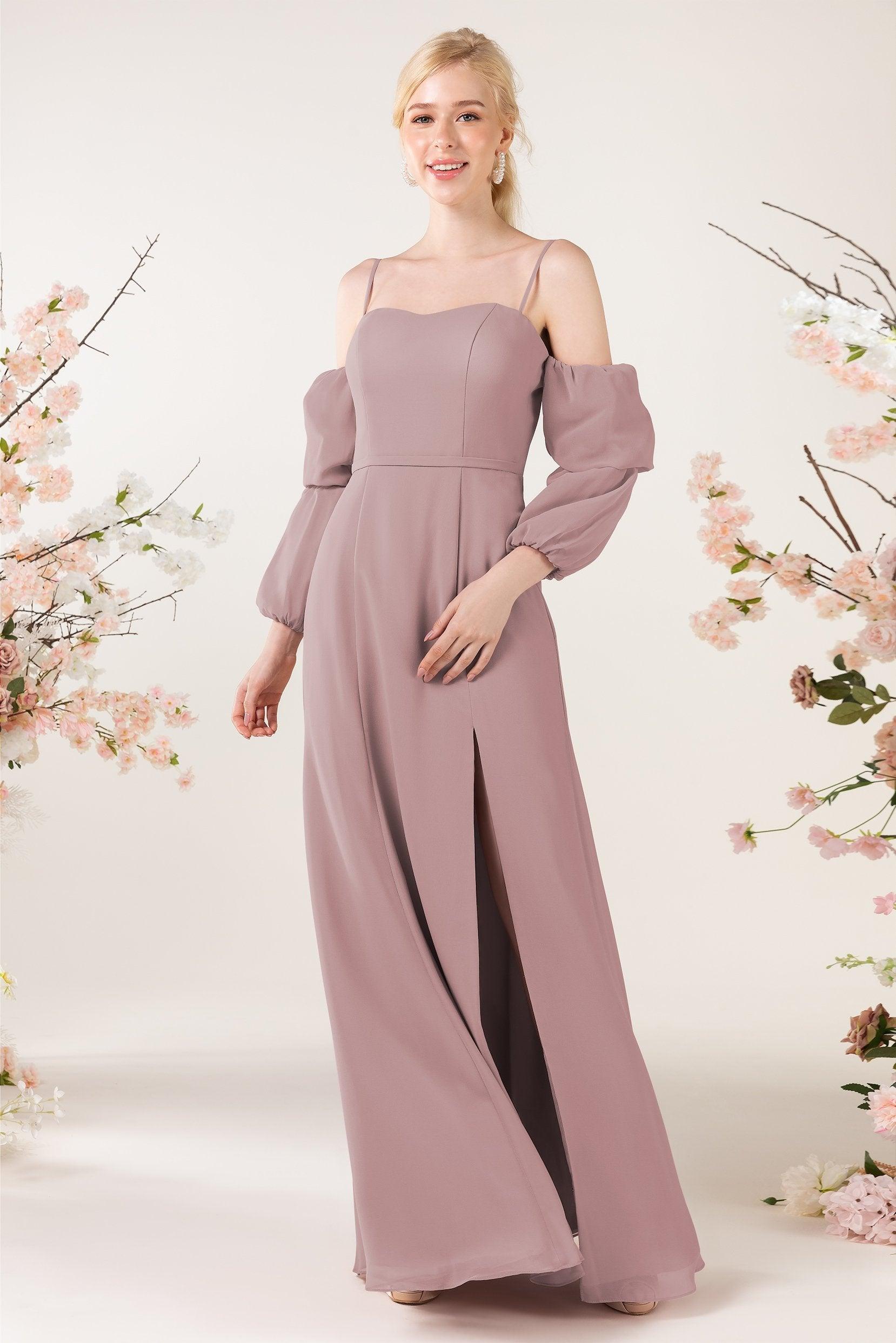 Trumpet Sweep-Brush Train Chiffon Bridesmaid Dress CB0459 - COCOMELODY