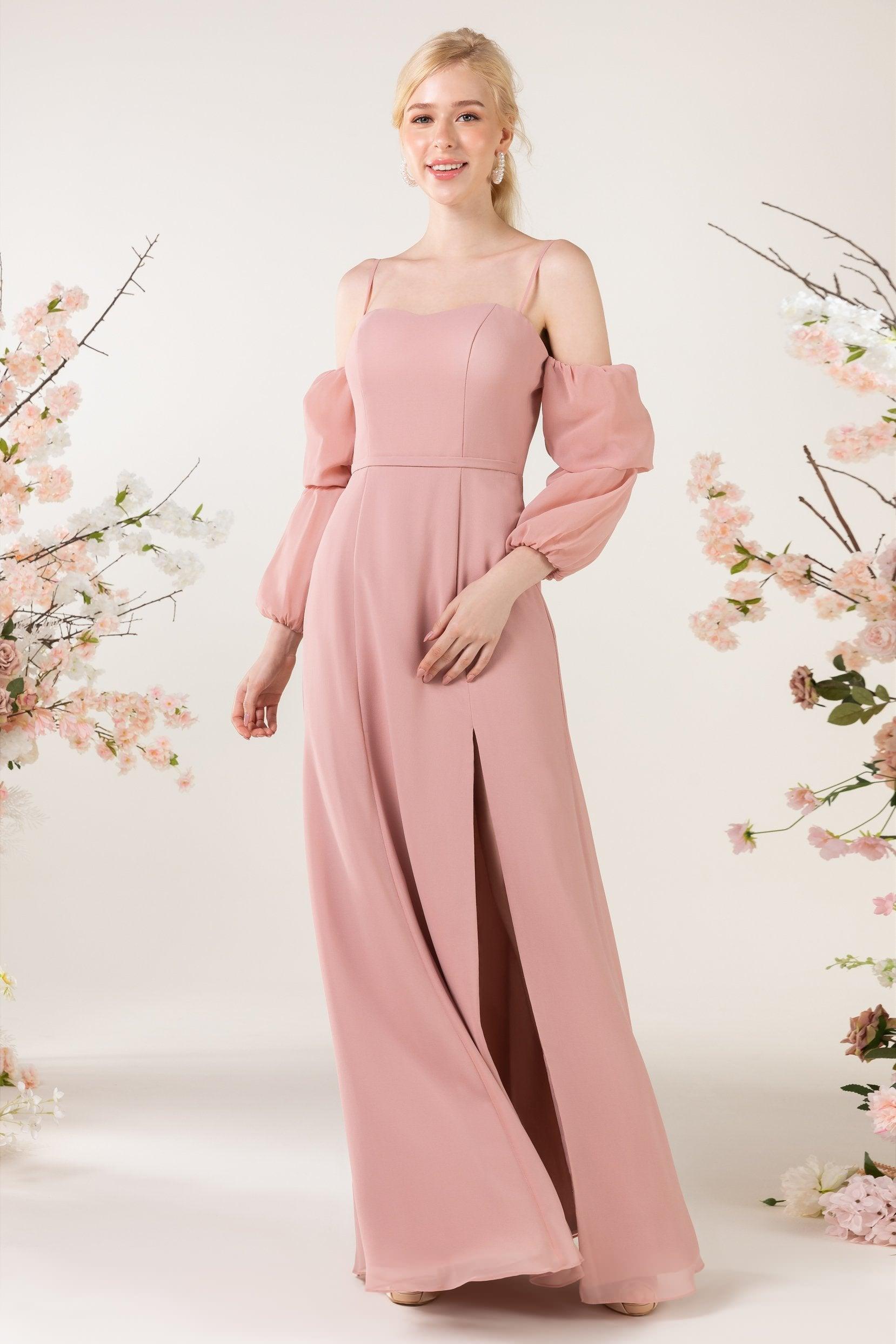 Trumpet Sweep-Brush Train Chiffon Bridesmaid Dress CB0459 - COCOMELODY