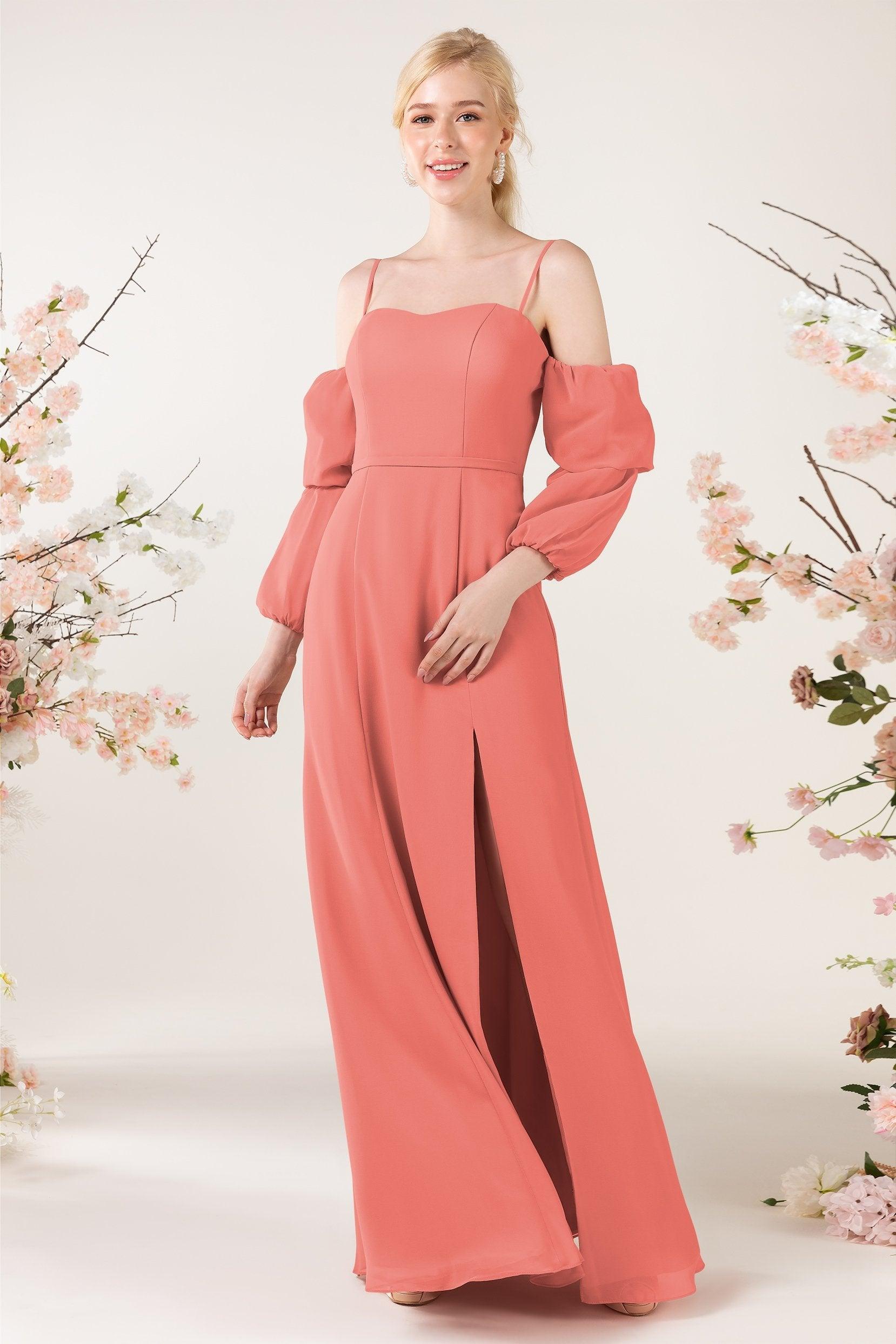 Trumpet Sweep-Brush Train Chiffon Bridesmaid Dress CB0459 - COCOMELODY
