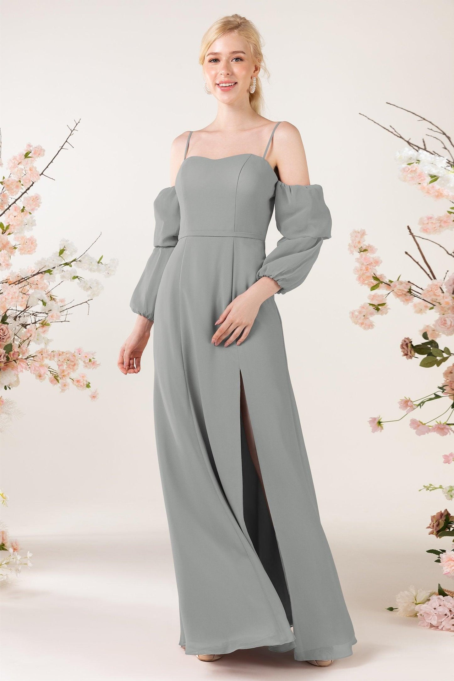 Trumpet Sweep-Brush Train Chiffon Bridesmaid Dress CB0459 - COCOMELODY