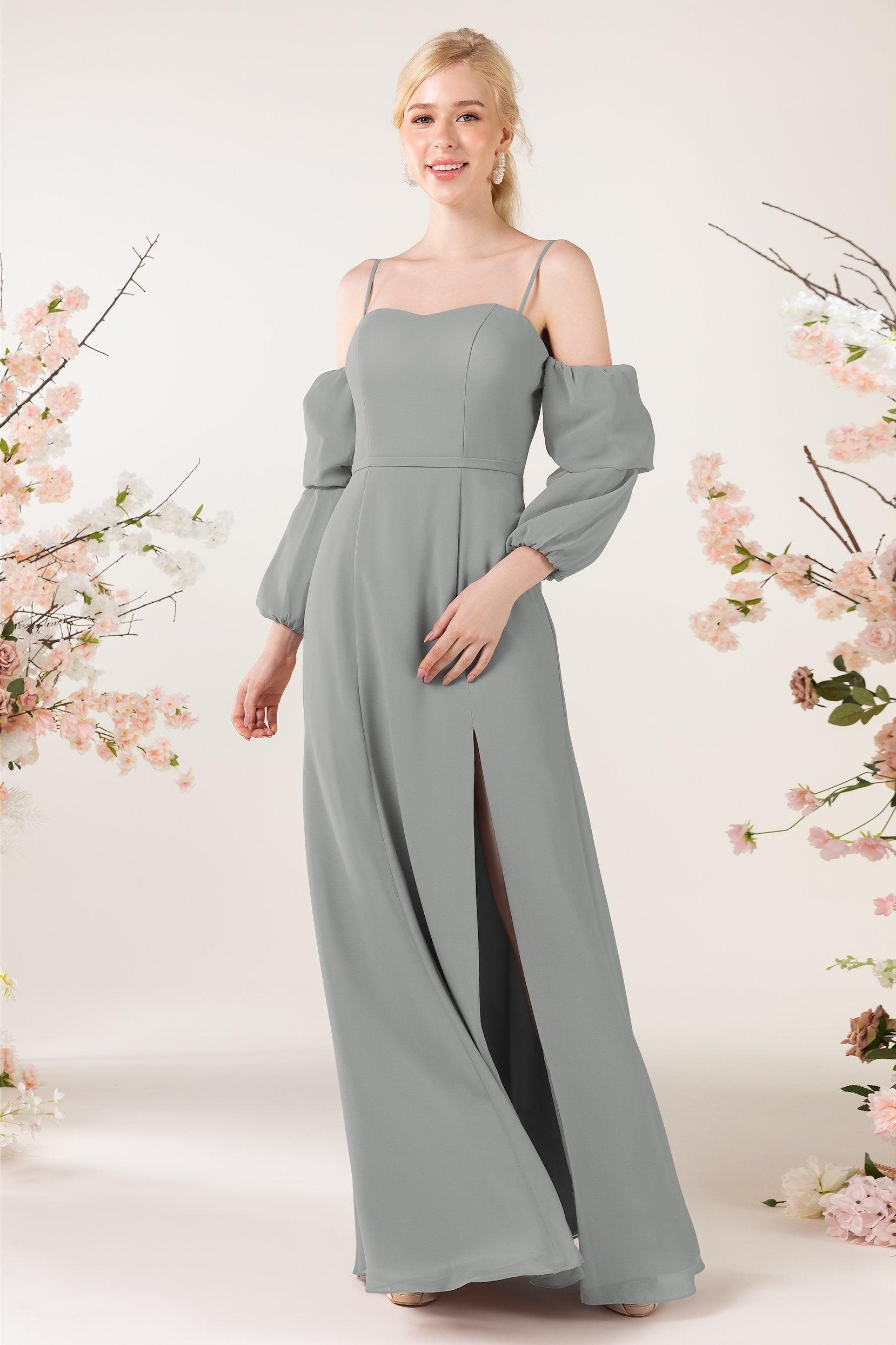 Trumpet Sweep-Brush Train Chiffon Bridesmaid Dress CB0459 - COCOMELODY
