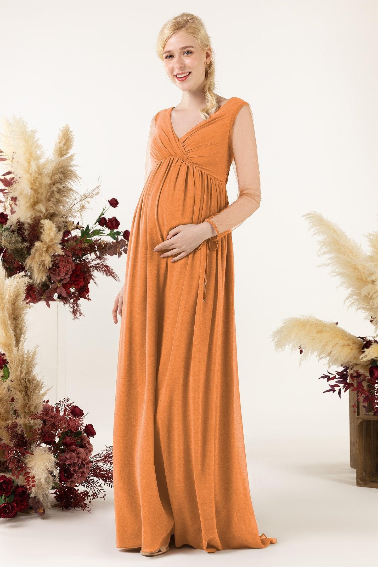 A-Line Sweep-Brush Train Chiffon Bridesmaid Dress CB0461M - COCOMELODY