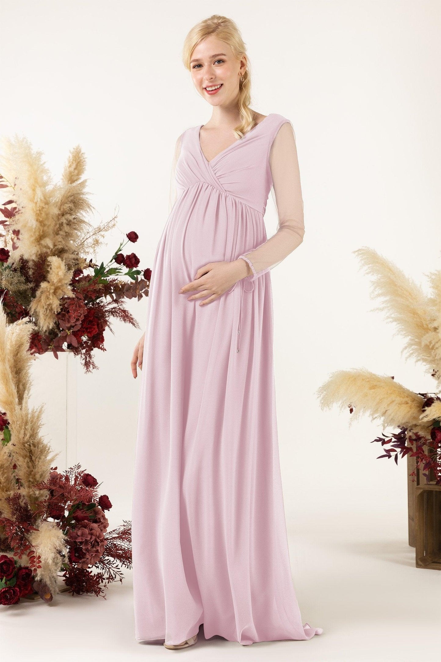 A-Line Sweep-Brush Train Chiffon Bridesmaid Dress CB0461M - COCOMELODY