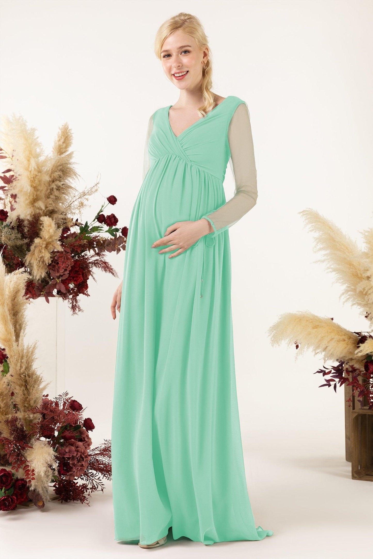 A-Line Sweep-Brush Train Chiffon Bridesmaid Dress CB0461M - COCOMELODY