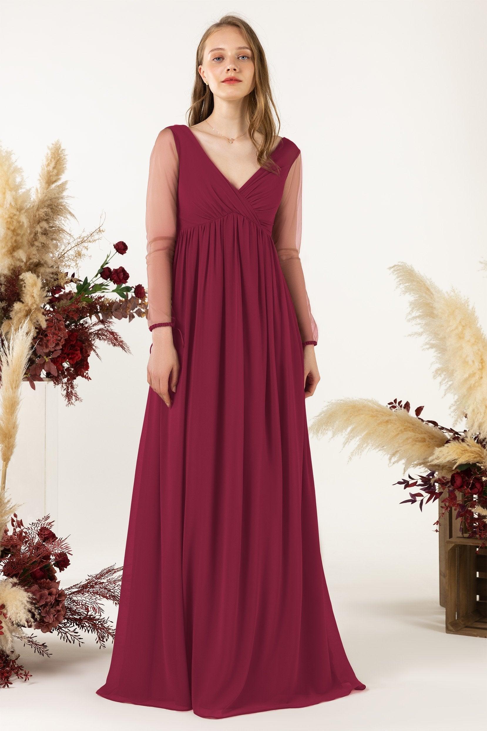 A-Line Sweep-Brush Train Chiffon Bridesmaid Dress CB0461 - COCOMELODY