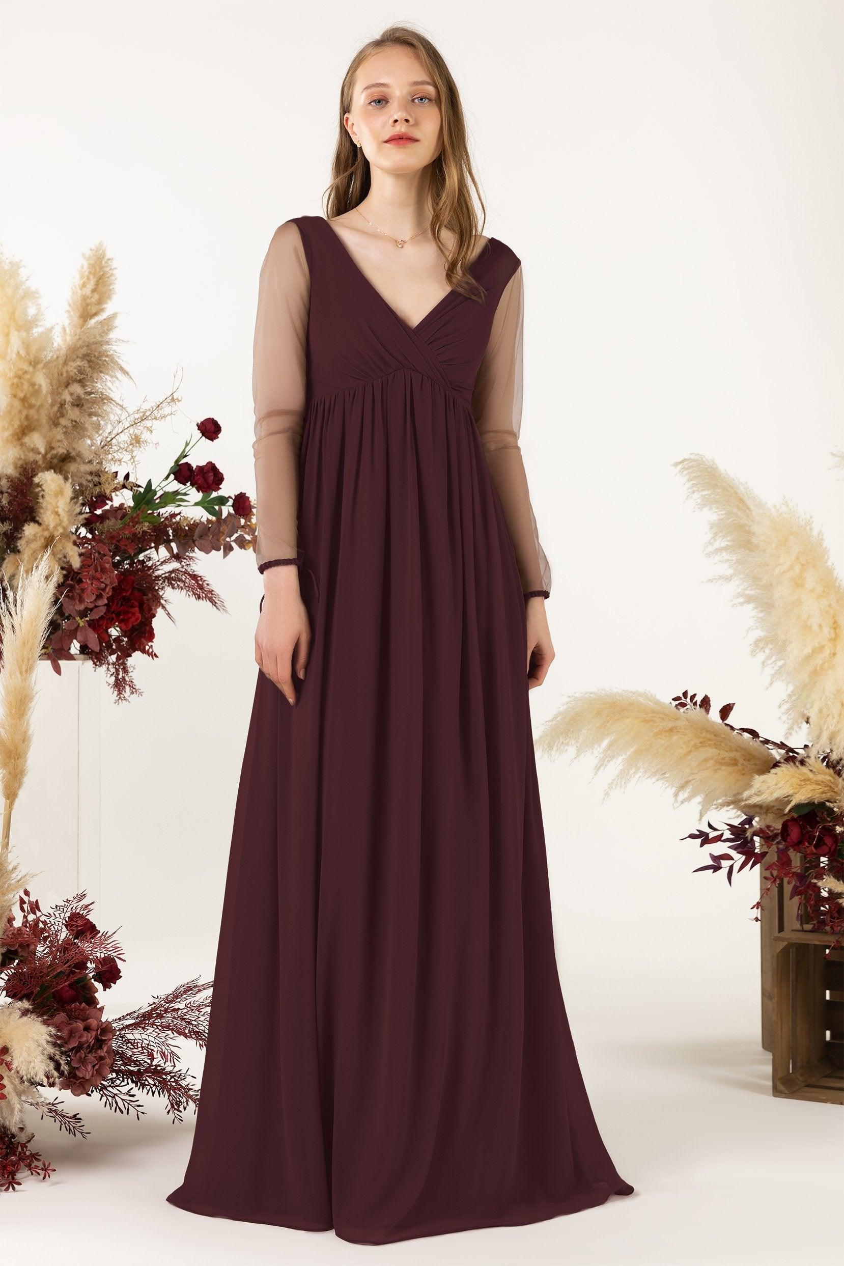 A-Line Sweep-Brush Train Chiffon Bridesmaid Dress CB0461 - COCOMELODY