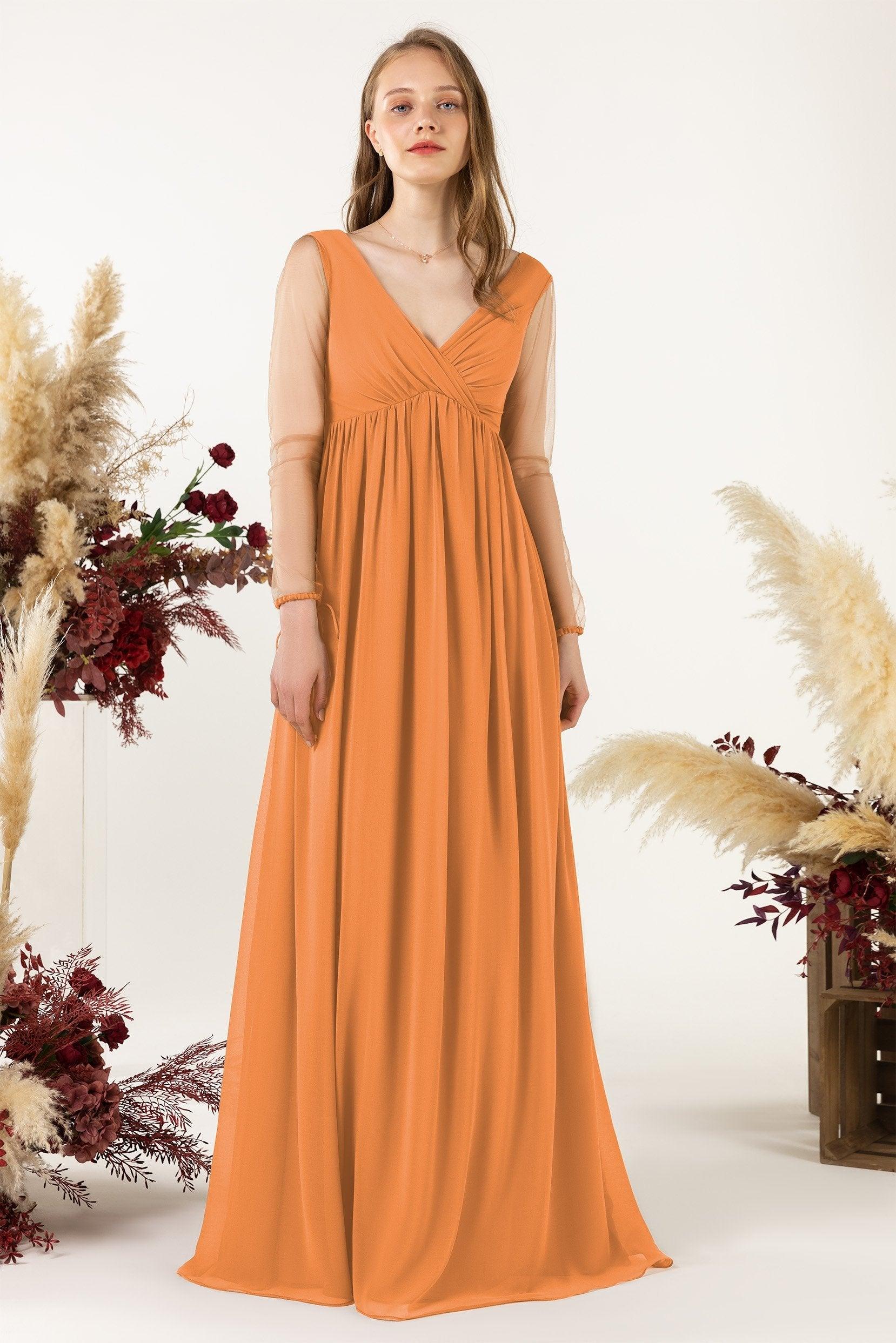 A-Line Sweep-Brush Train Chiffon Bridesmaid Dress CB0461 - COCOMELODY