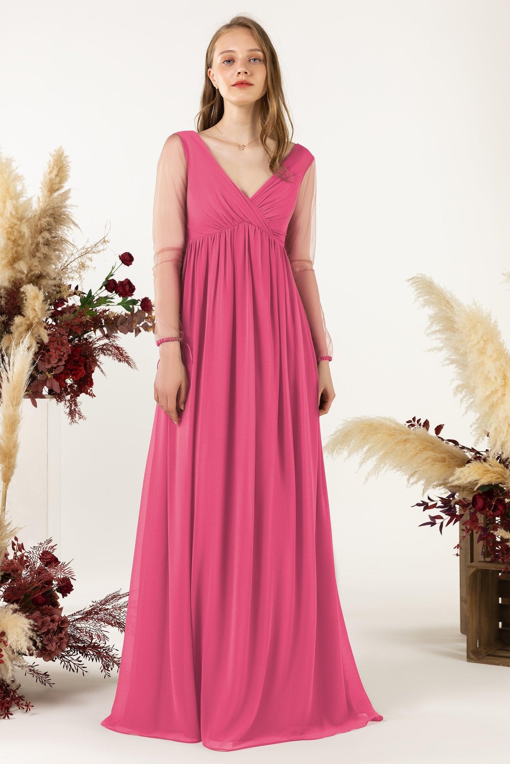A-Line Sweep-Brush Train Chiffon Bridesmaid Dress CB0461 - COCOMELODY