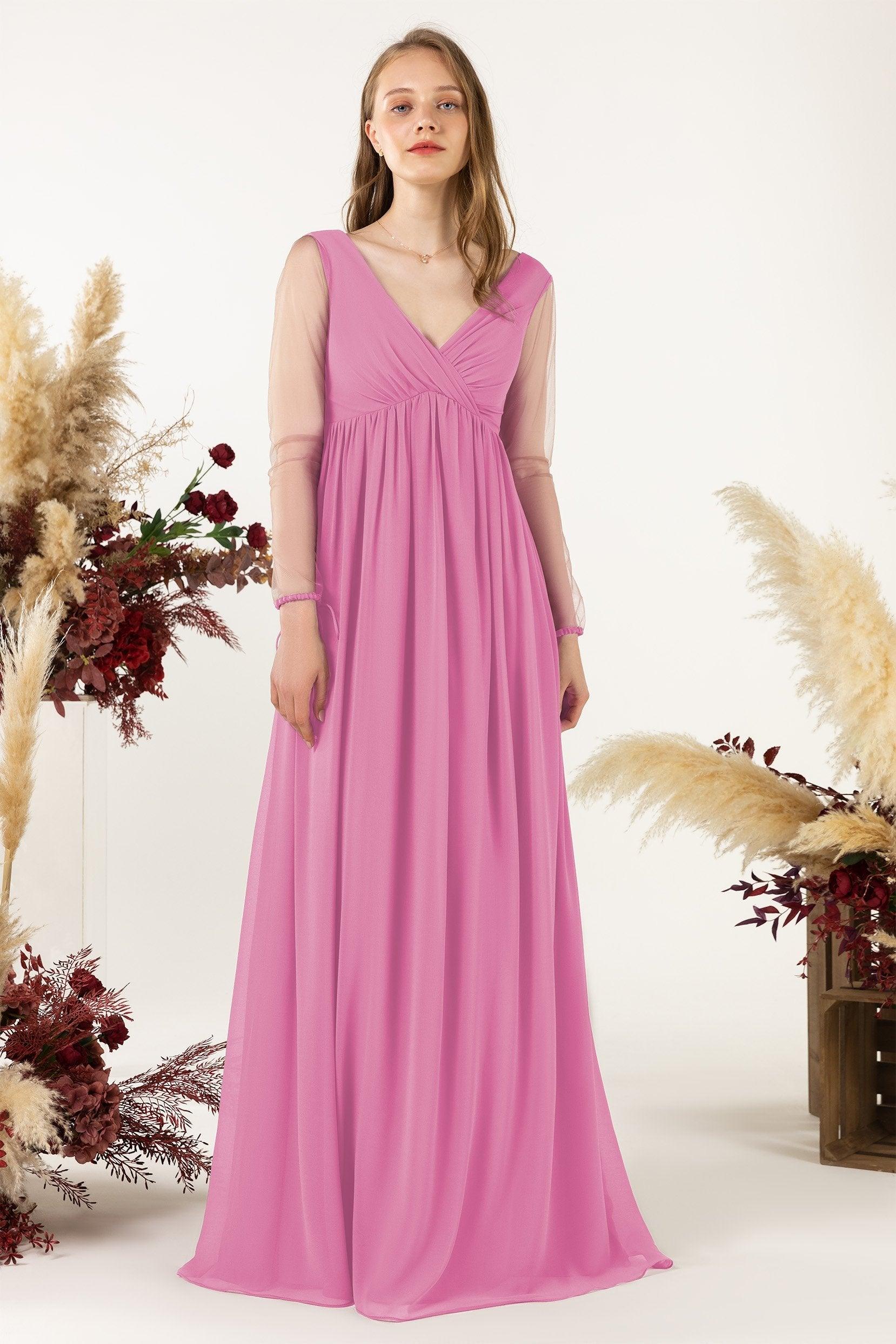 A-Line Sweep-Brush Train Chiffon Bridesmaid Dress CB0461 - COCOMELODY
