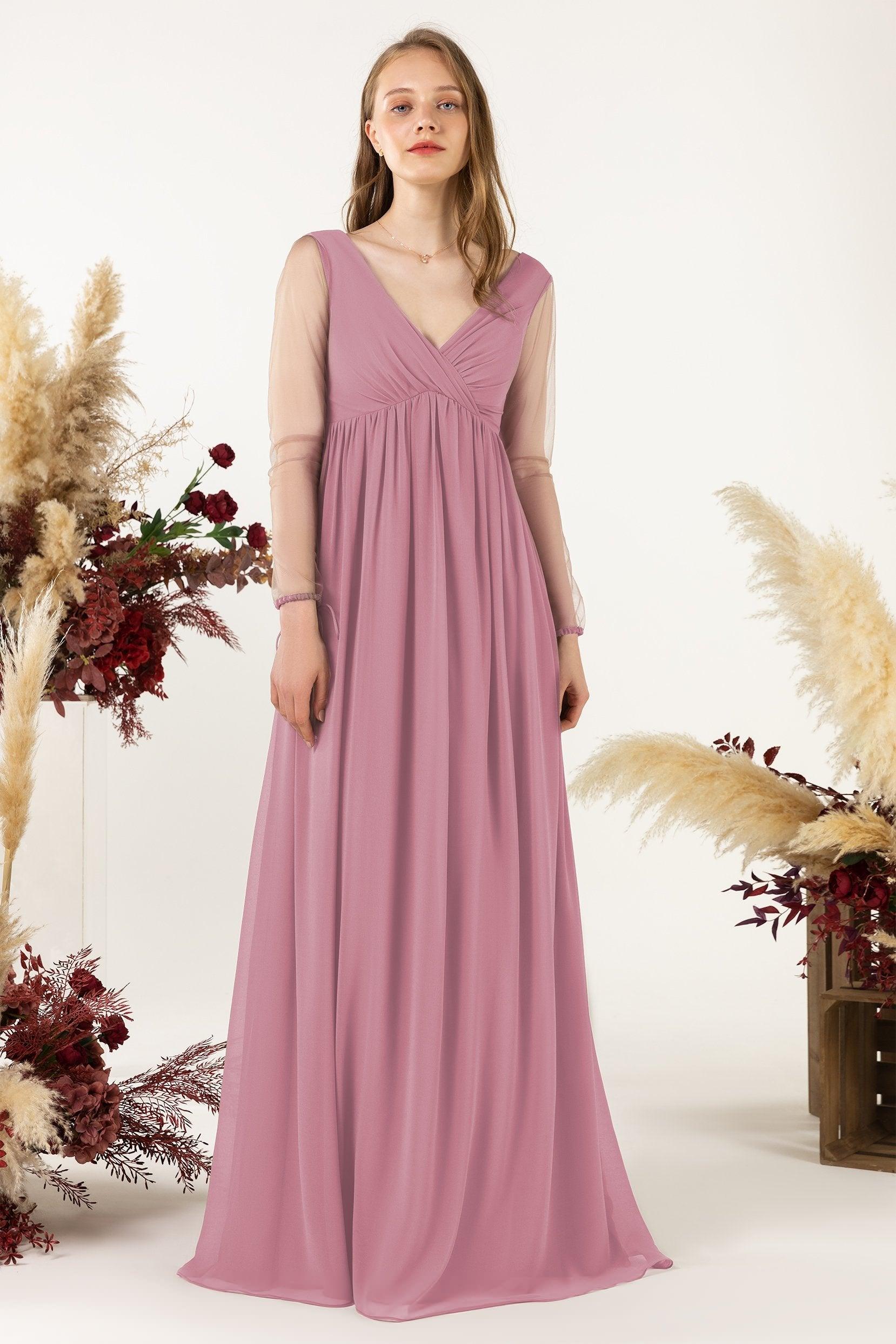 A-Line Sweep-Brush Train Chiffon Bridesmaid Dress CB0461 - COCOMELODY
