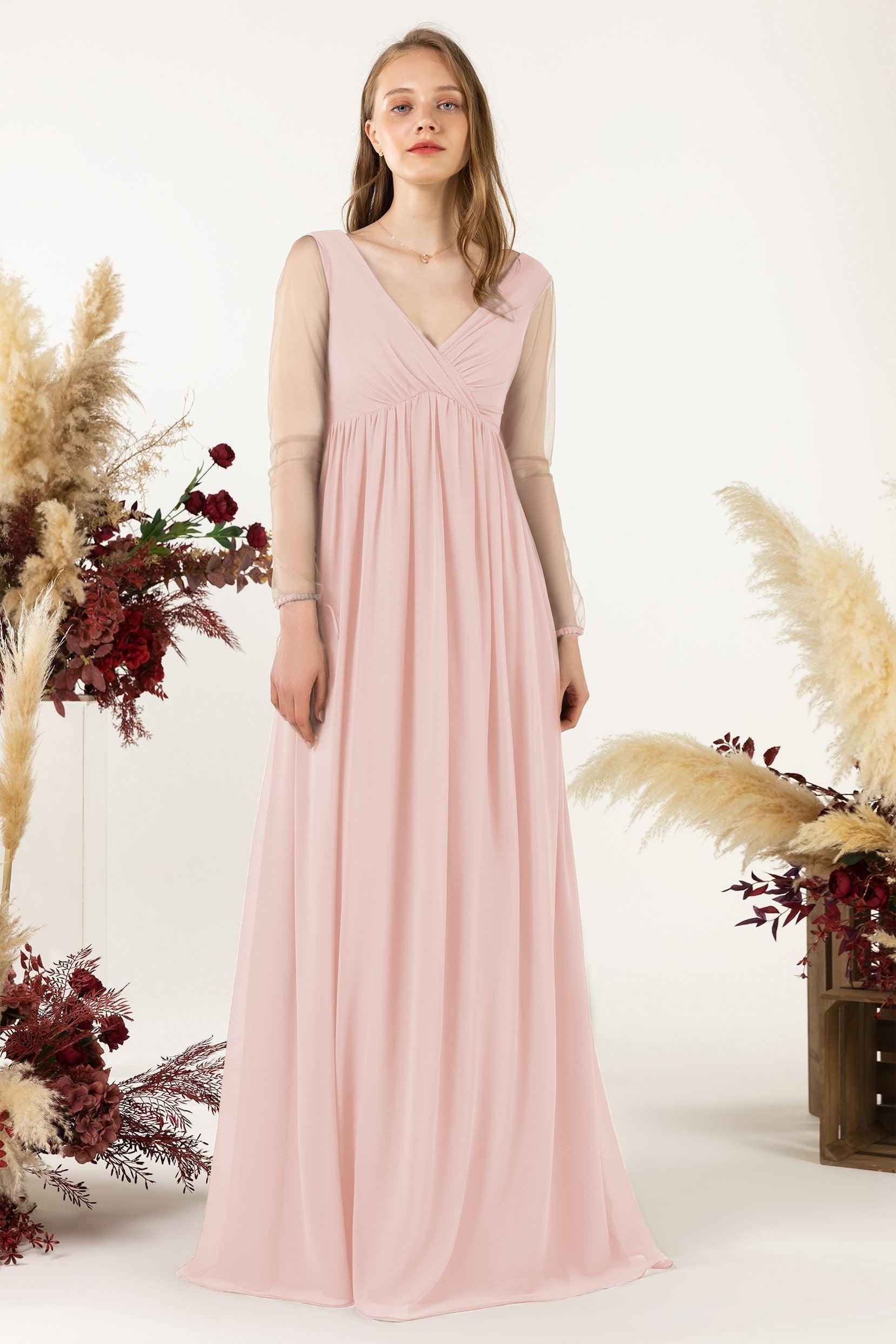 A-Line Sweep-Brush Train Chiffon Bridesmaid Dress CB0461 - COCOMELODY