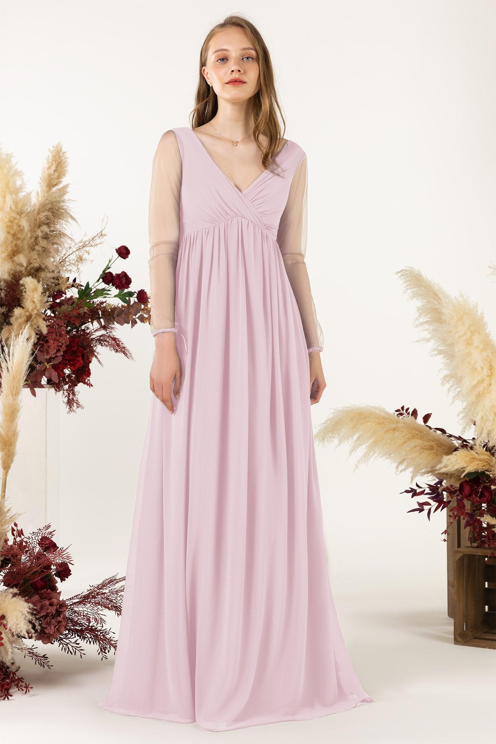 A-Line Sweep-Brush Train Chiffon Bridesmaid Dress CB0461 - COCOMELODY