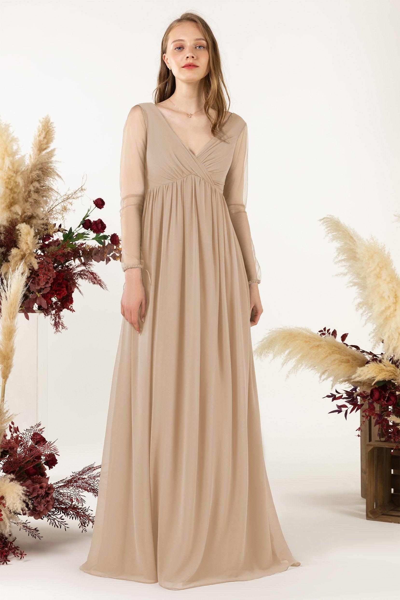 A-Line Sweep-Brush Train Chiffon Bridesmaid Dress CB0461 - COCOMELODY