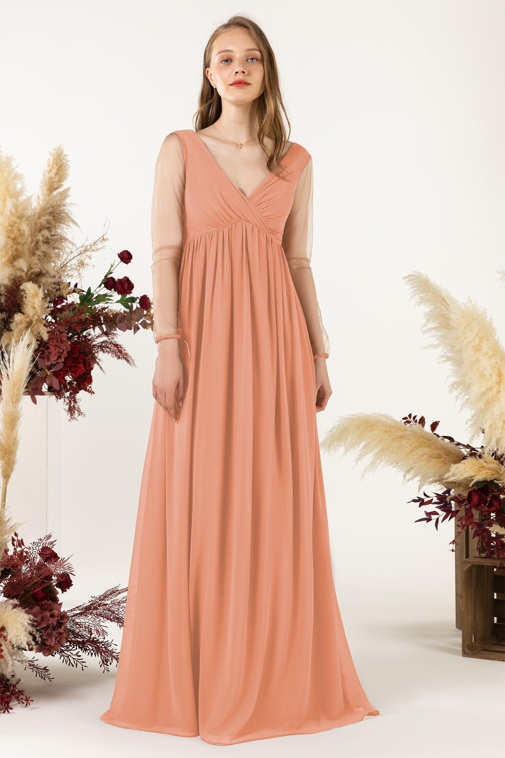 A-Line Sweep-Brush Train Chiffon Bridesmaid Dress CB0461 - COCOMELODY