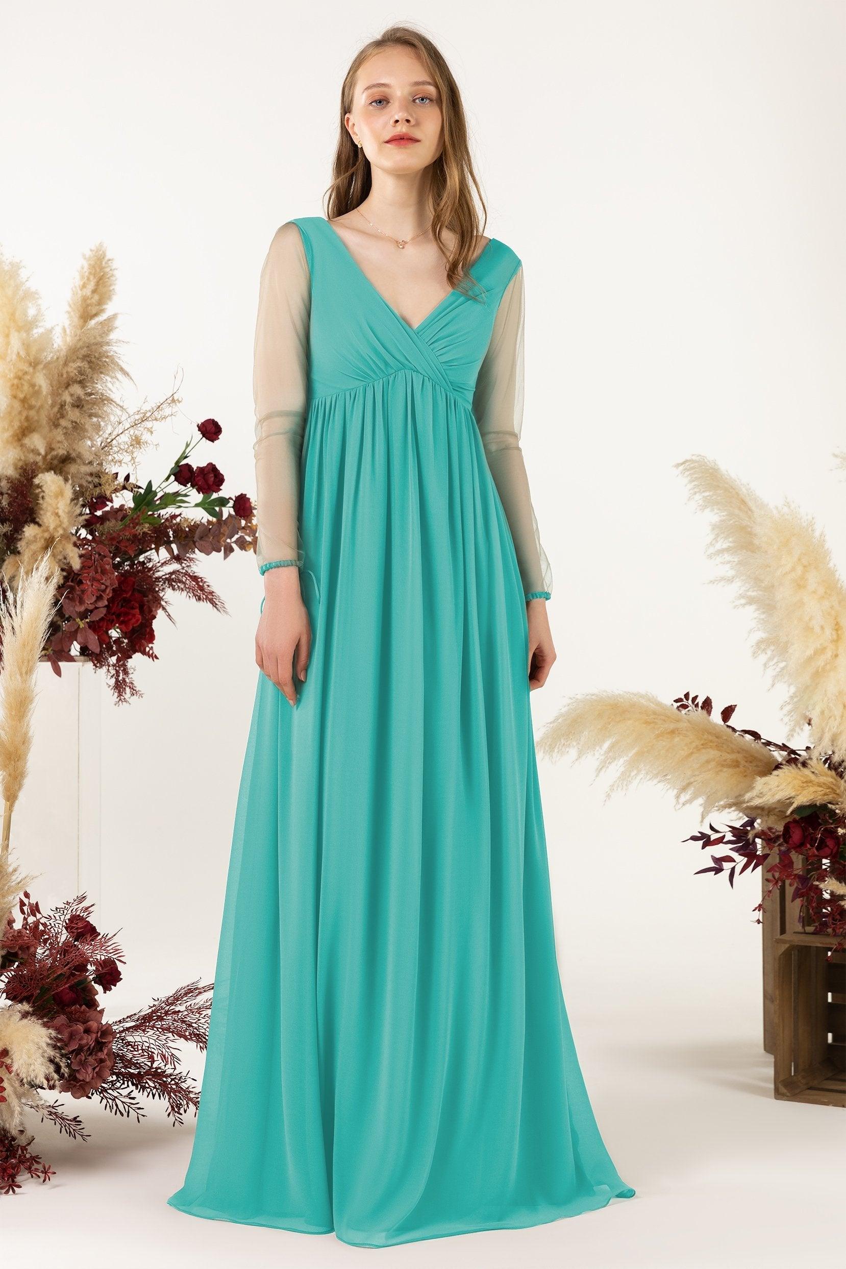 A-Line Sweep-Brush Train Chiffon Bridesmaid Dress CB0461 - COCOMELODY
