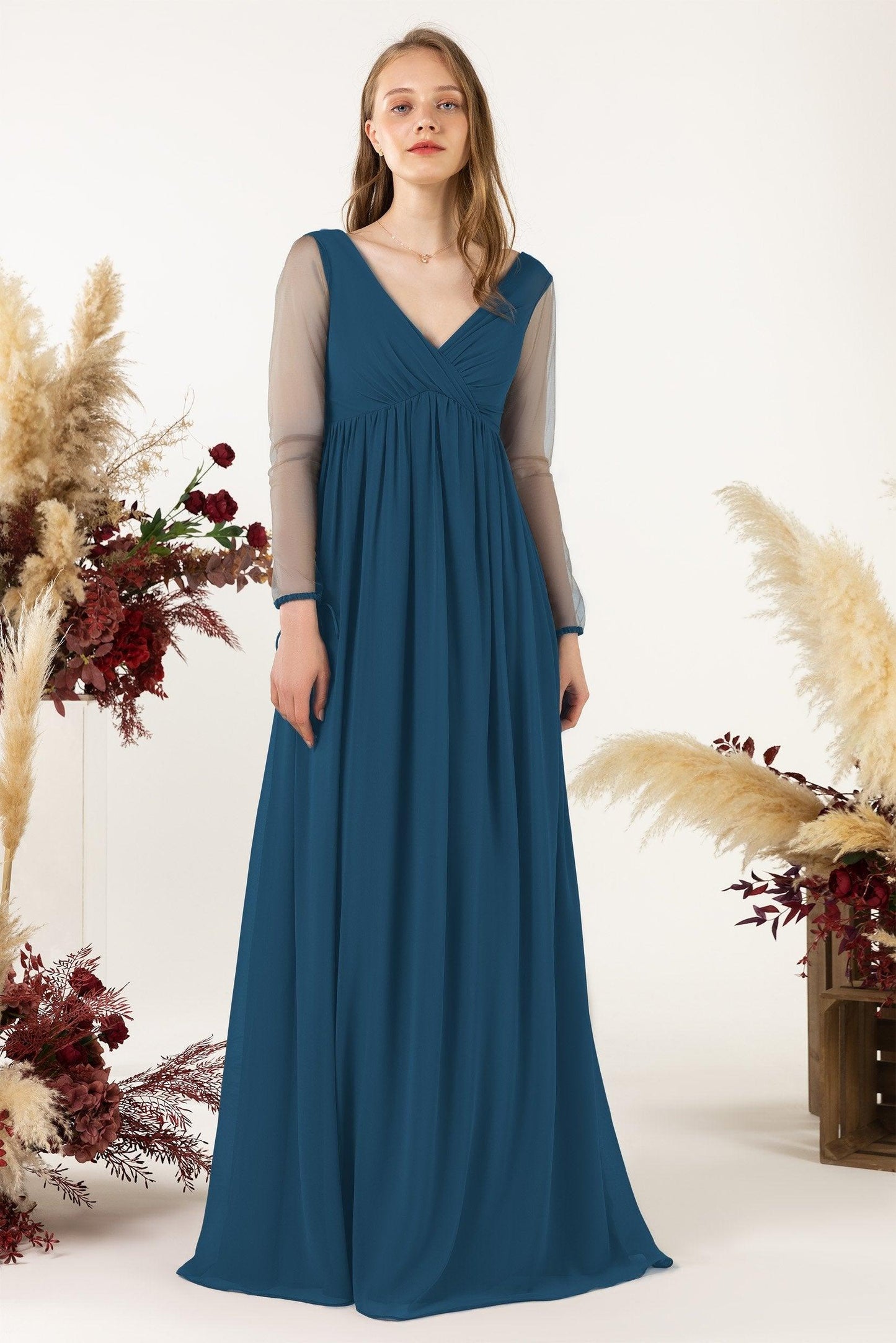A-Line Sweep-Brush Train Chiffon Bridesmaid Dress CB0461 - COCOMELODY