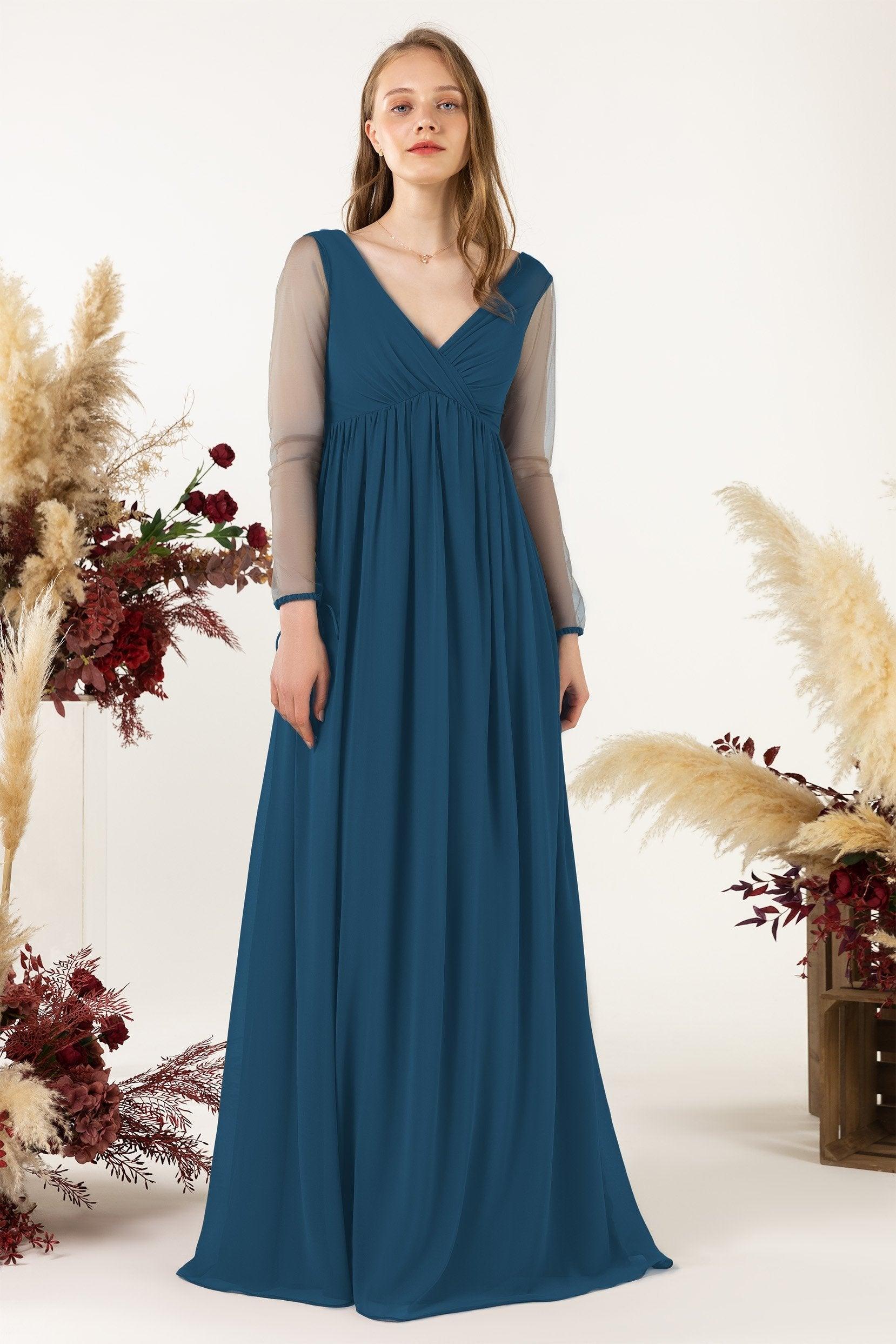 A-Line Sweep-Brush Train Chiffon Bridesmaid Dress CB0461 - COCOMELODY