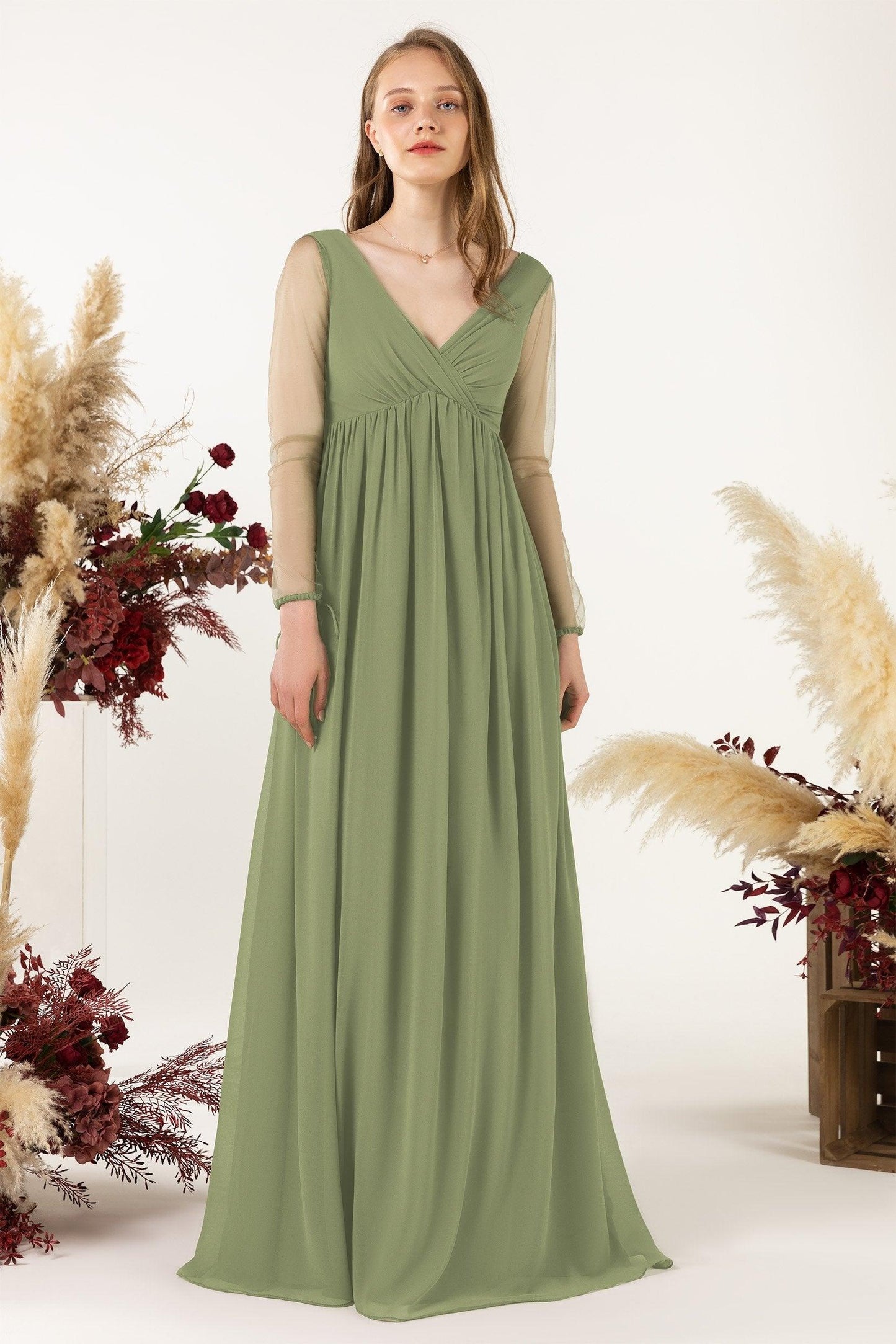 A-Line Sweep-Brush Train Chiffon Bridesmaid Dress CB0461 - COCOMELODY