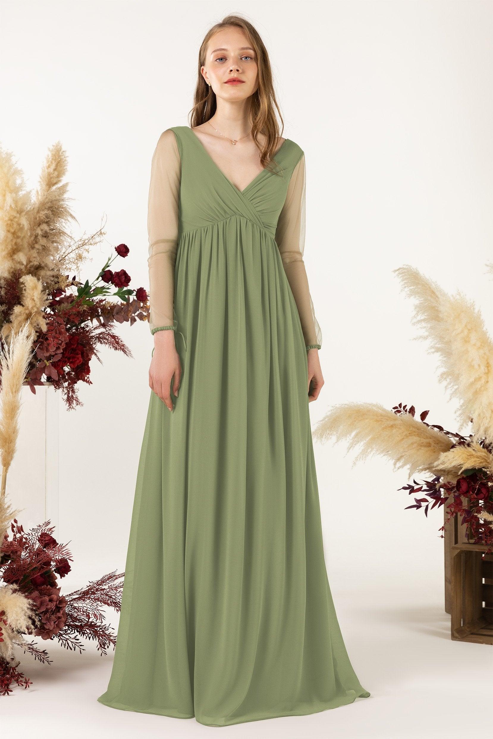 A-Line Sweep-Brush Train Chiffon Bridesmaid Dress CB0461 - COCOMELODY