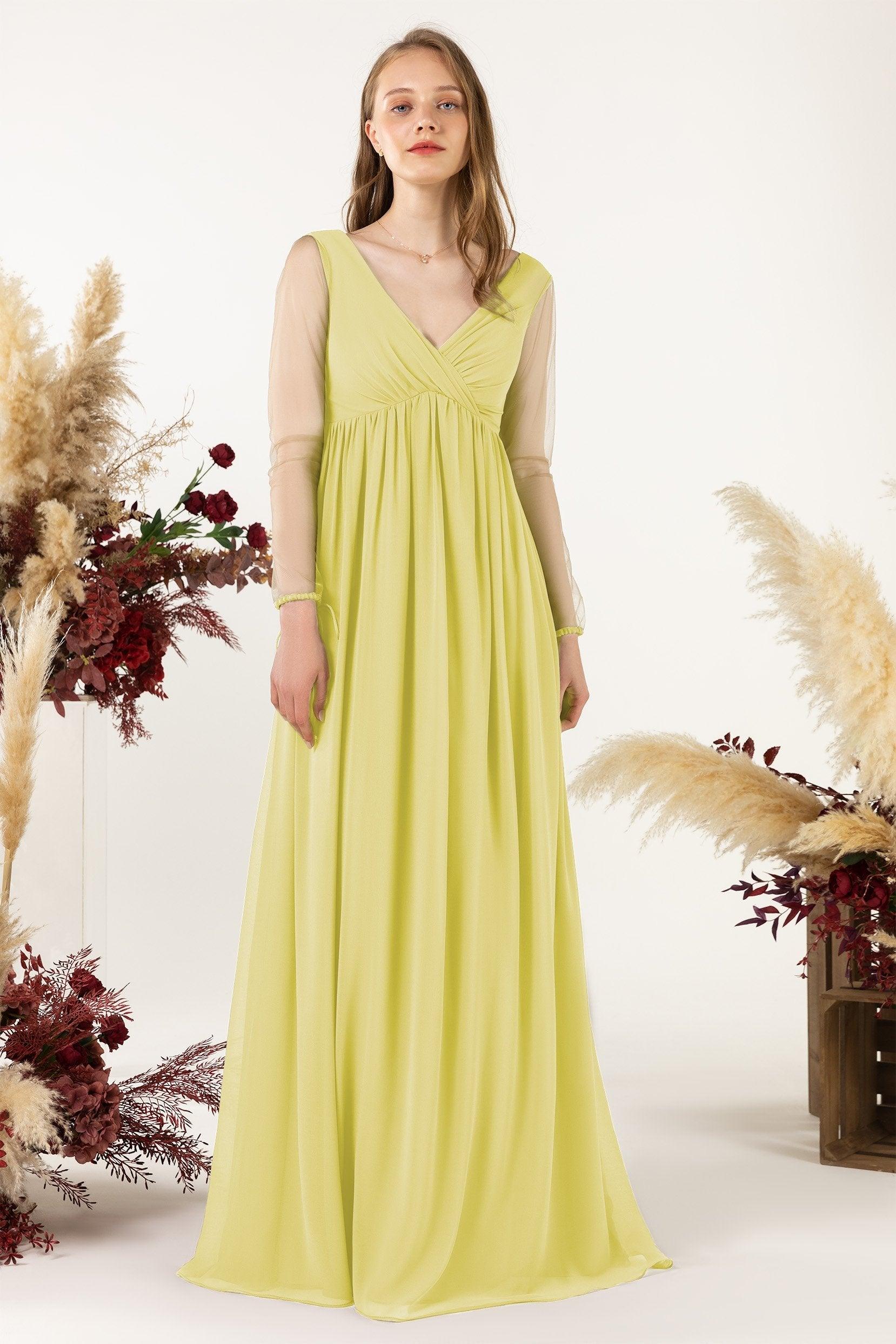 A-Line Sweep-Brush Train Chiffon Bridesmaid Dress CB0461 - COCOMELODY