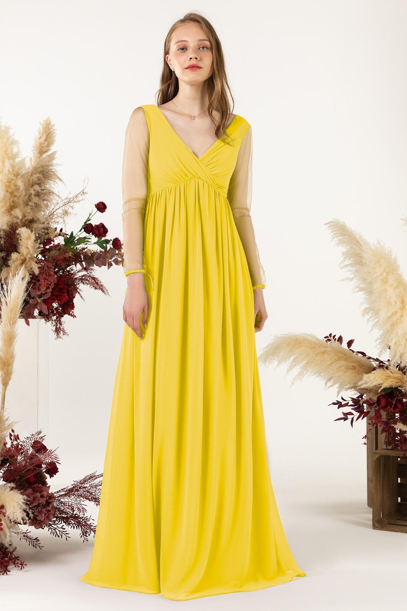 A-Line Sweep-Brush Train Chiffon Bridesmaid Dress CB0461 - COCOMELODY