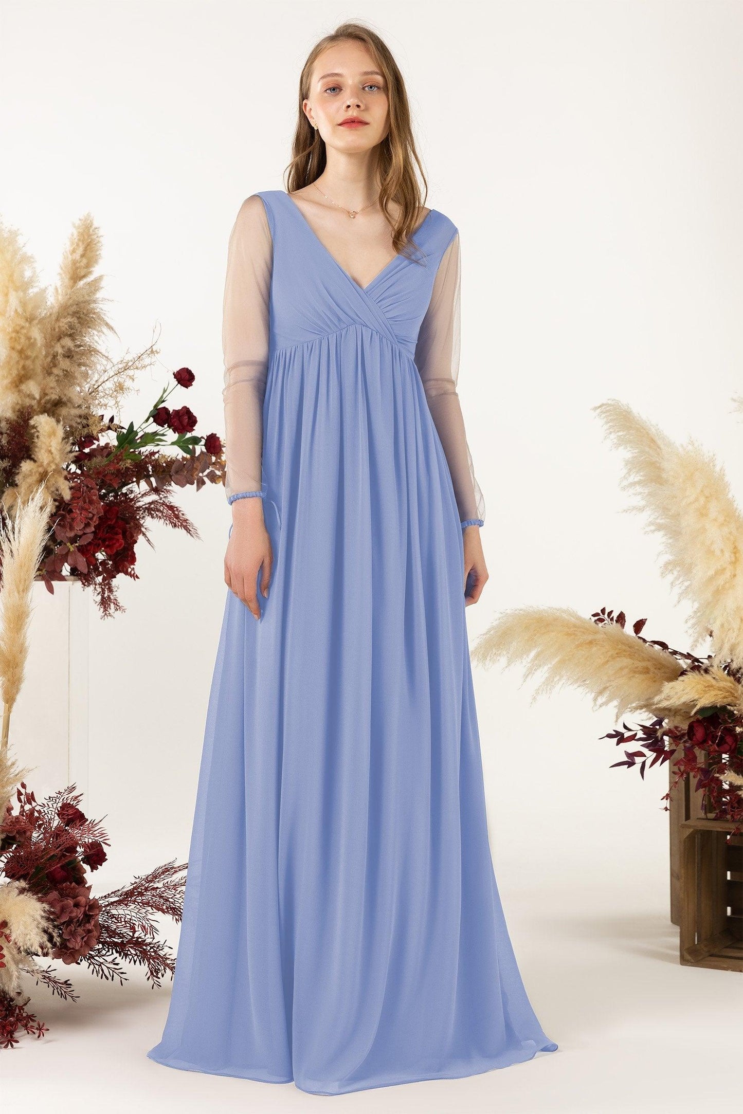 A-Line Sweep-Brush Train Chiffon Bridesmaid Dress CB0461 - COCOMELODY