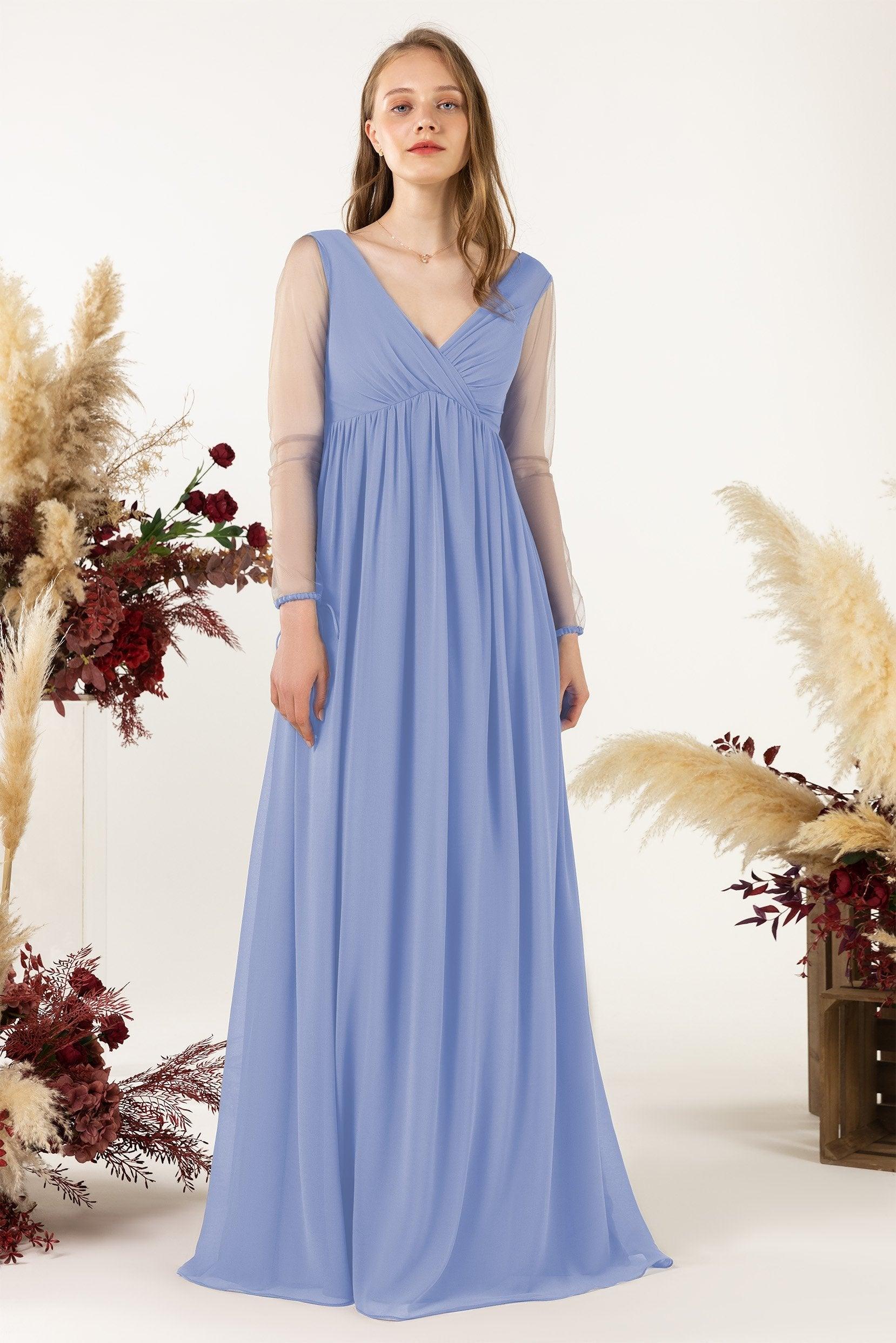 A-Line Sweep-Brush Train Chiffon Bridesmaid Dress CB0461 - COCOMELODY