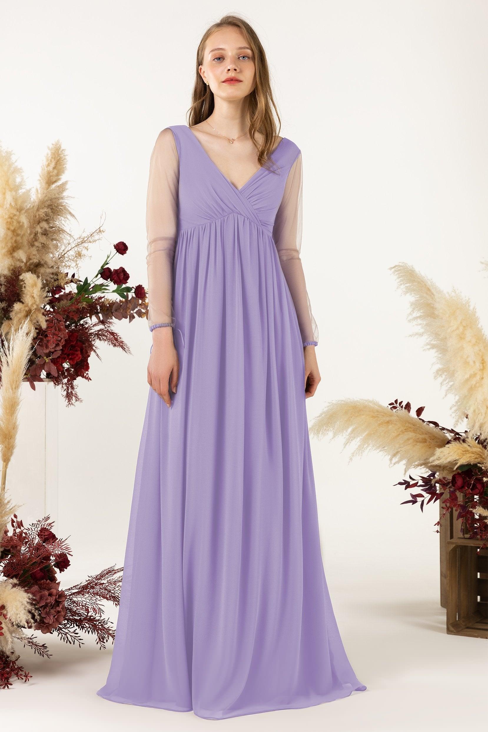 A-Line Sweep-Brush Train Chiffon Bridesmaid Dress CB0461 - COCOMELODY