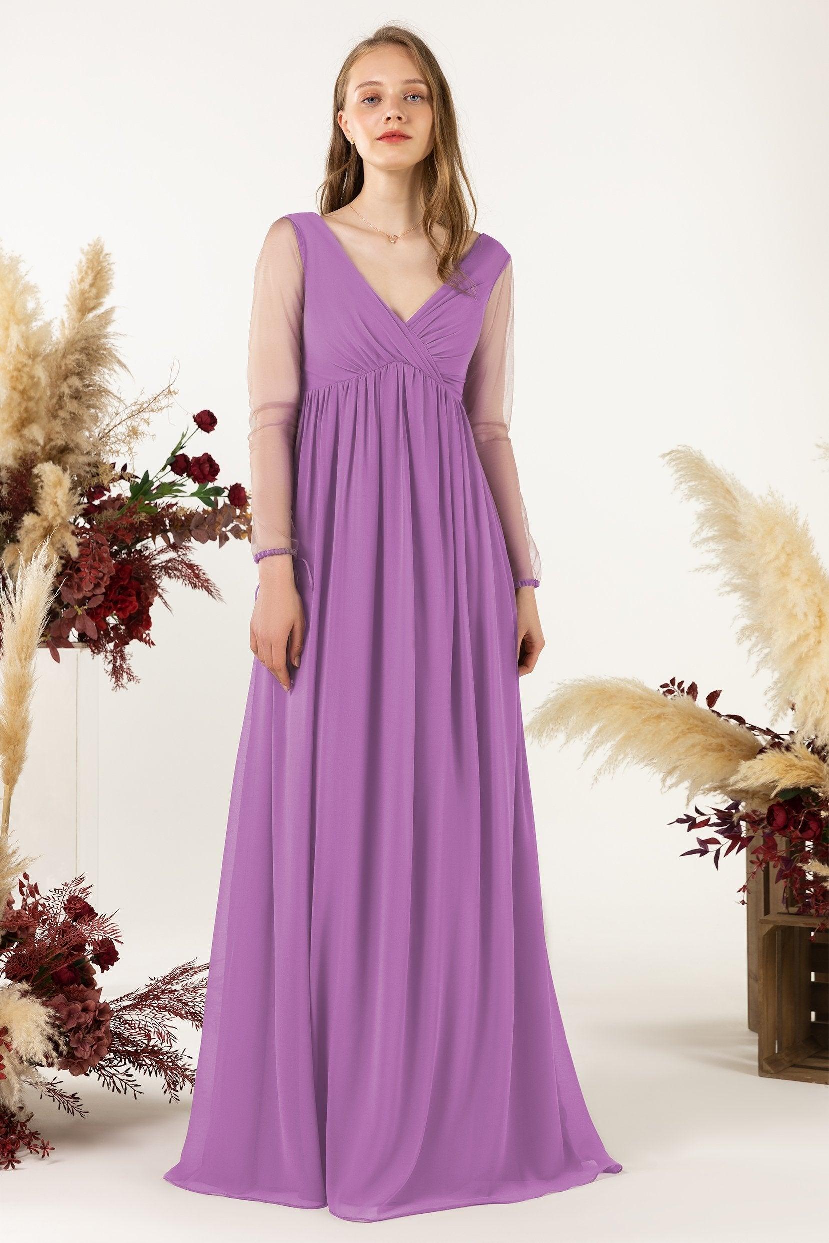 A-Line Sweep-Brush Train Chiffon Bridesmaid Dress CB0461 - COCOMELODY