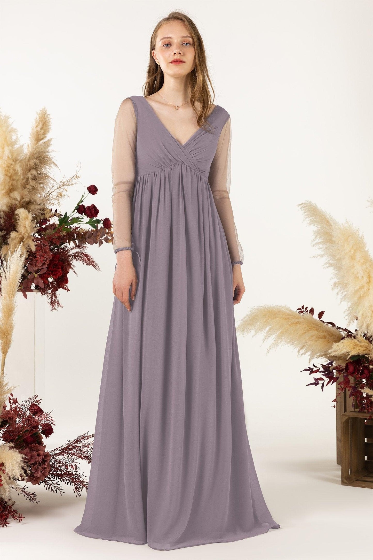 A-Line Sweep-Brush Train Chiffon Bridesmaid Dress CB0461 - COCOMELODY