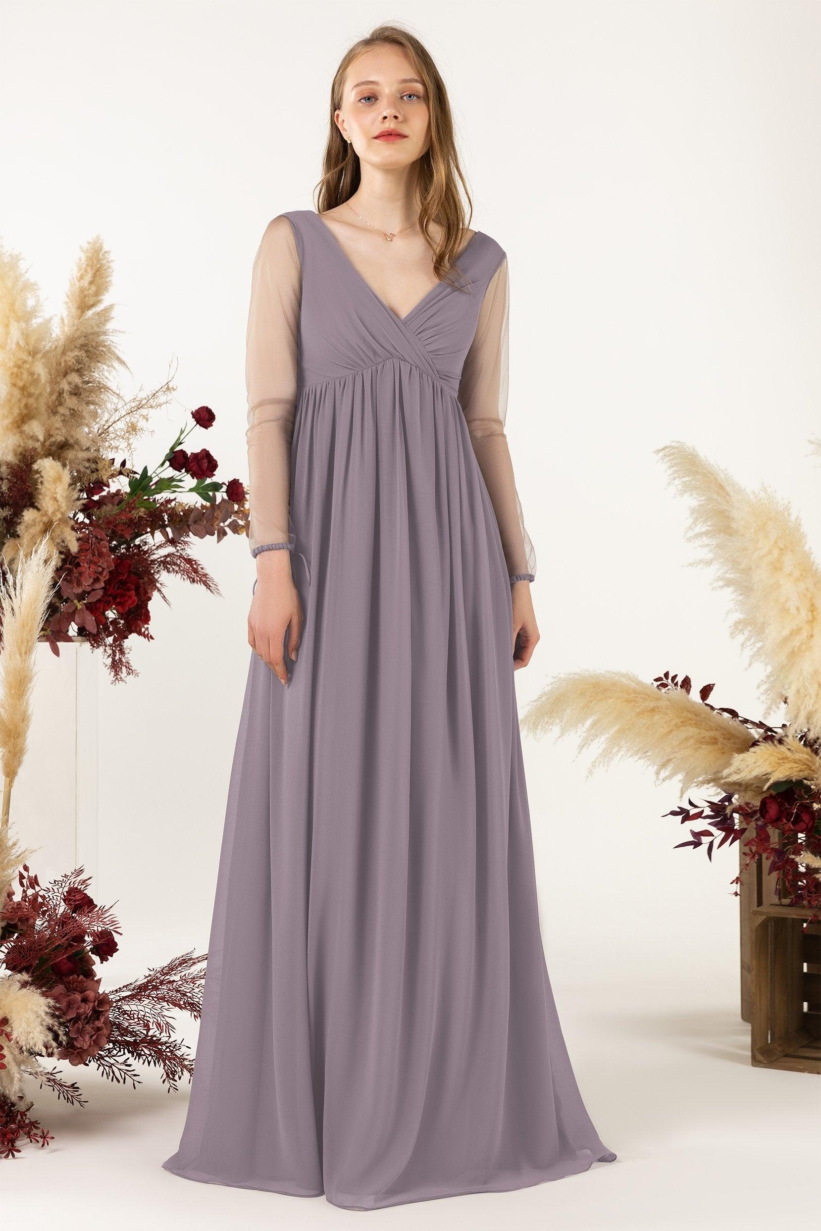 A-Line Sweep-Brush Train Chiffon Bridesmaid Dress CB0461 - COCOMELODY