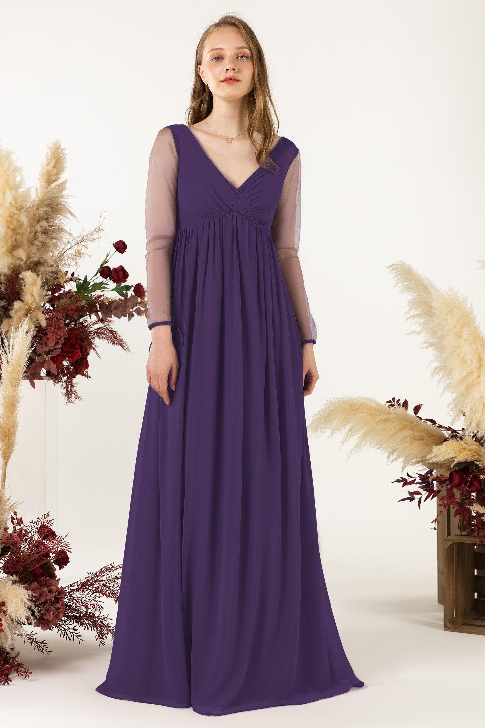 A-Line Sweep-Brush Train Chiffon Bridesmaid Dress CB0461 - COCOMELODY