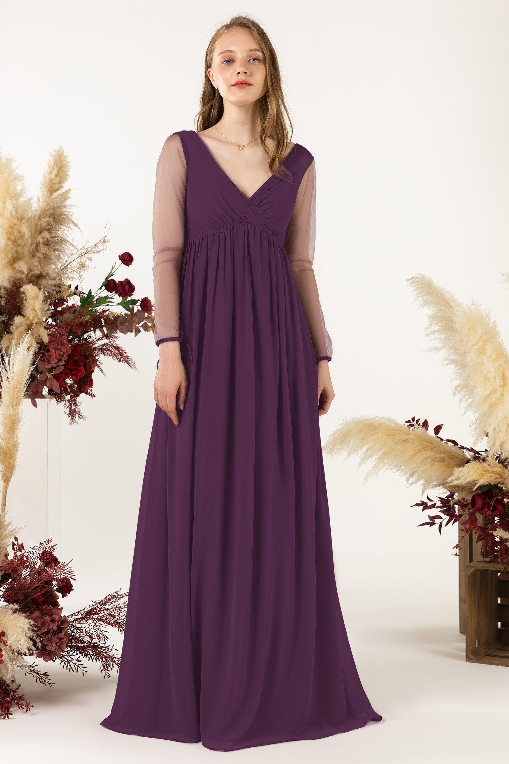 A-Line Sweep-Brush Train Chiffon Bridesmaid Dress CB0461 - COCOMELODY