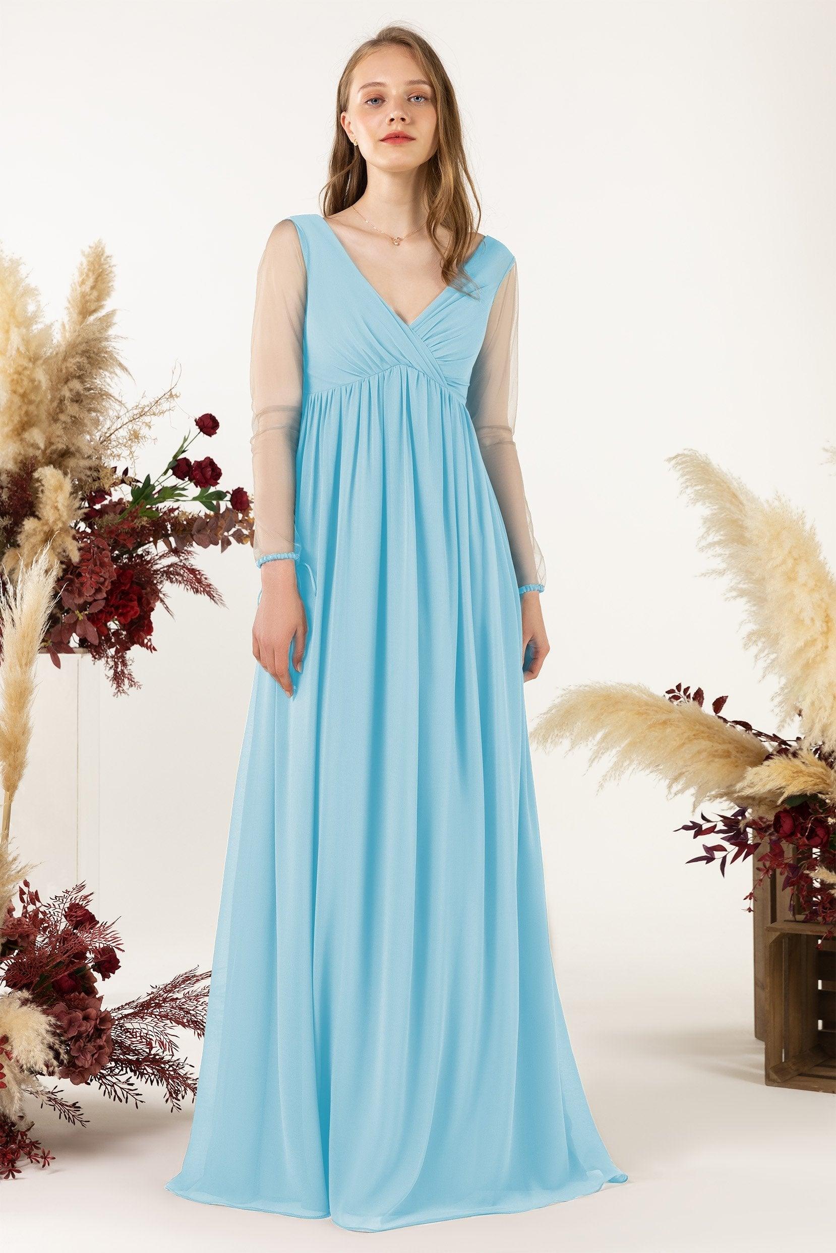 A-Line Sweep-Brush Train Chiffon Bridesmaid Dress CB0461 - COCOMELODY