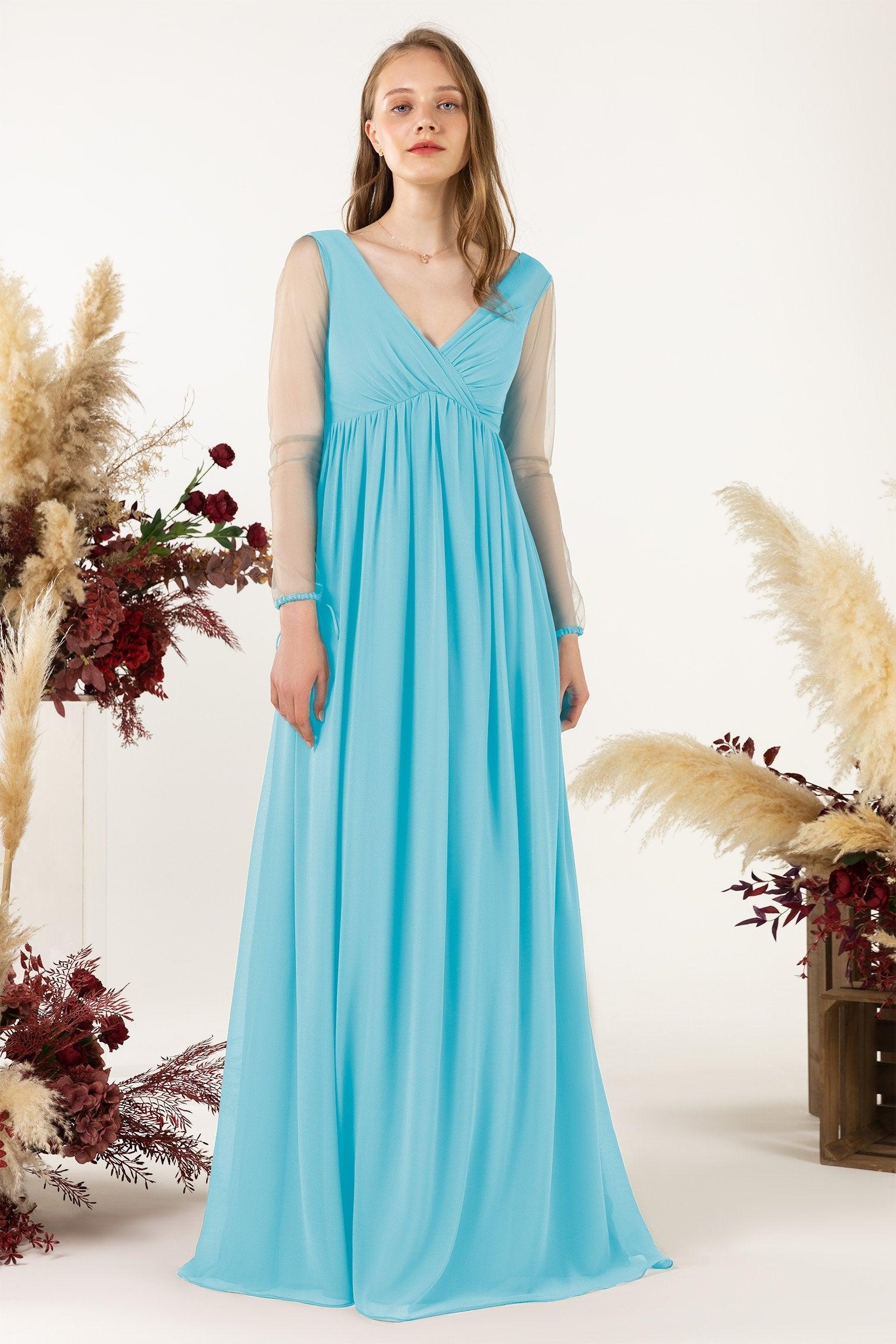 A-Line Sweep-Brush Train Chiffon Bridesmaid Dress CB0461 - COCOMELODY