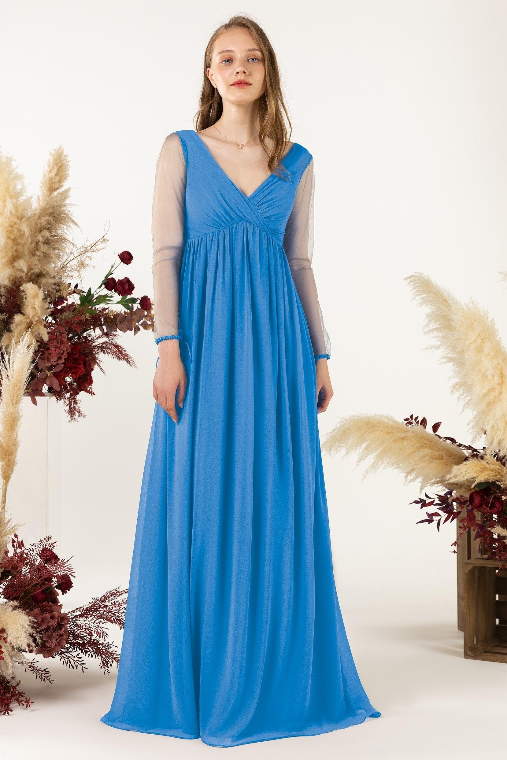 A-Line Sweep-Brush Train Chiffon Bridesmaid Dress CB0461 - COCOMELODY