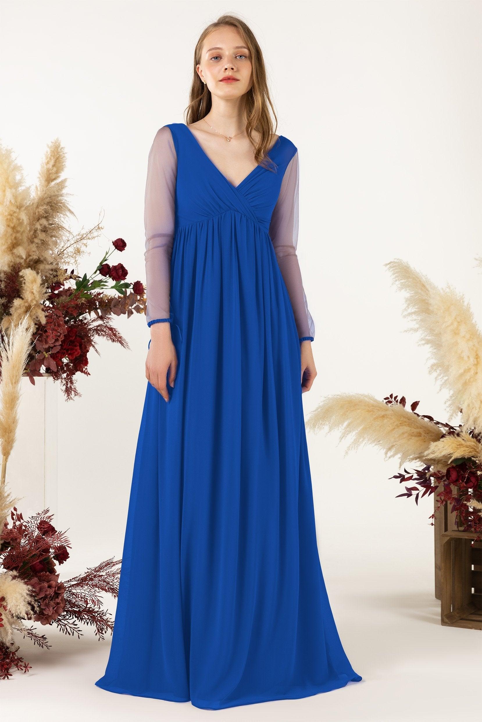 A-Line Sweep-Brush Train Chiffon Bridesmaid Dress CB0461 - COCOMELODY