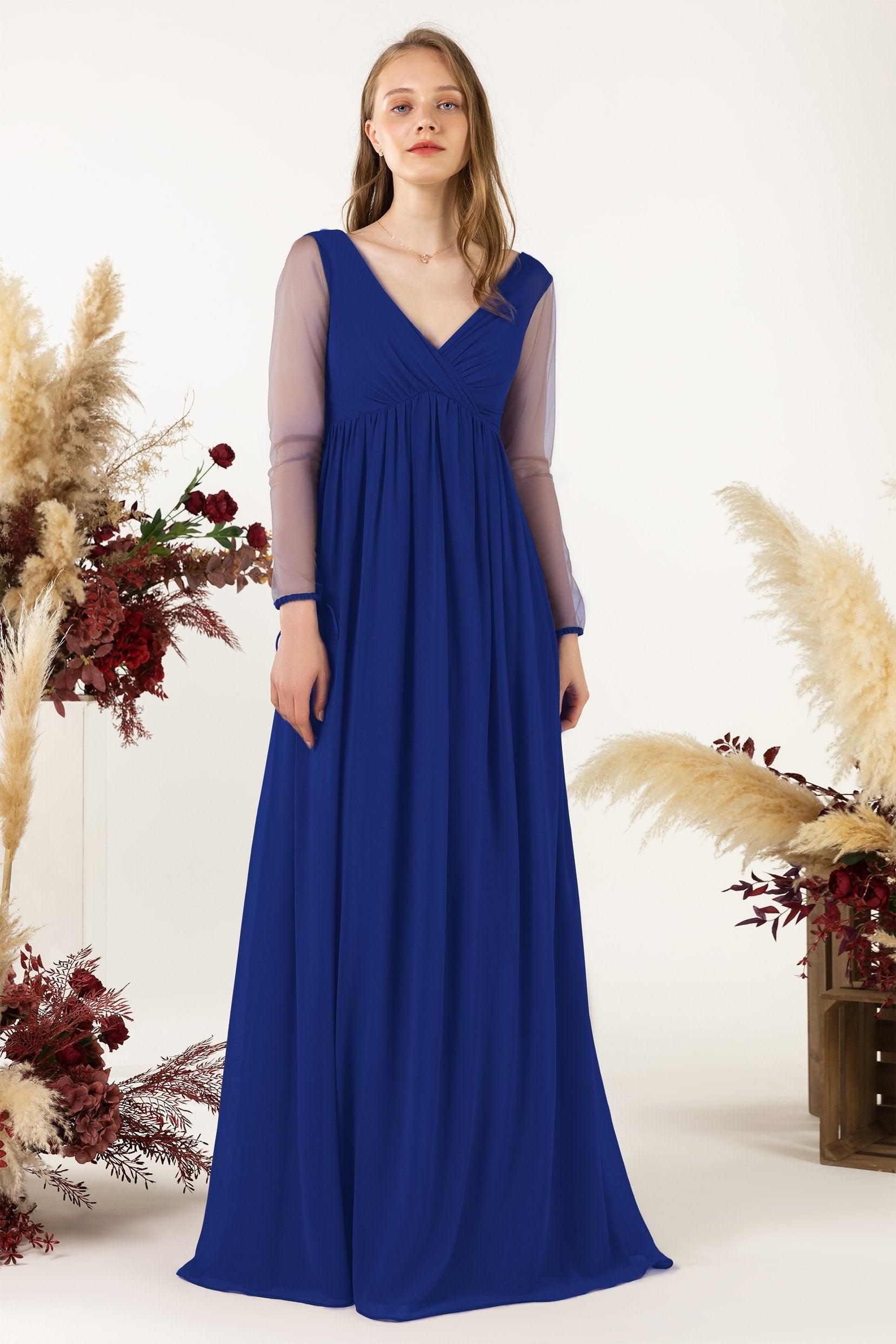 A-Line Sweep-Brush Train Chiffon Bridesmaid Dress CB0461 - COCOMELODY