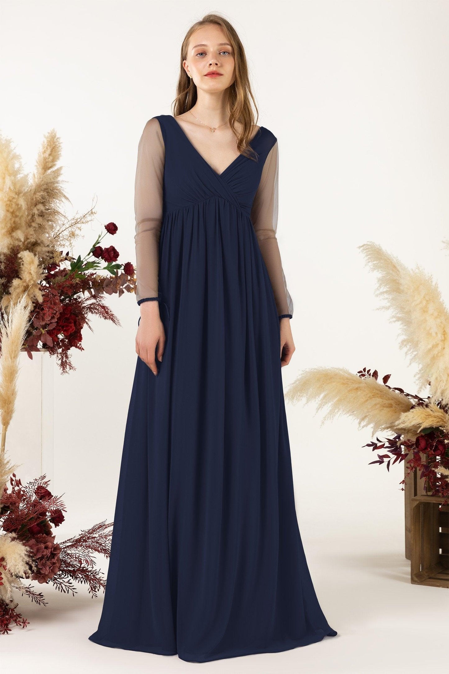 A-Line Sweep-Brush Train Chiffon Bridesmaid Dress CB0461 - COCOMELODY