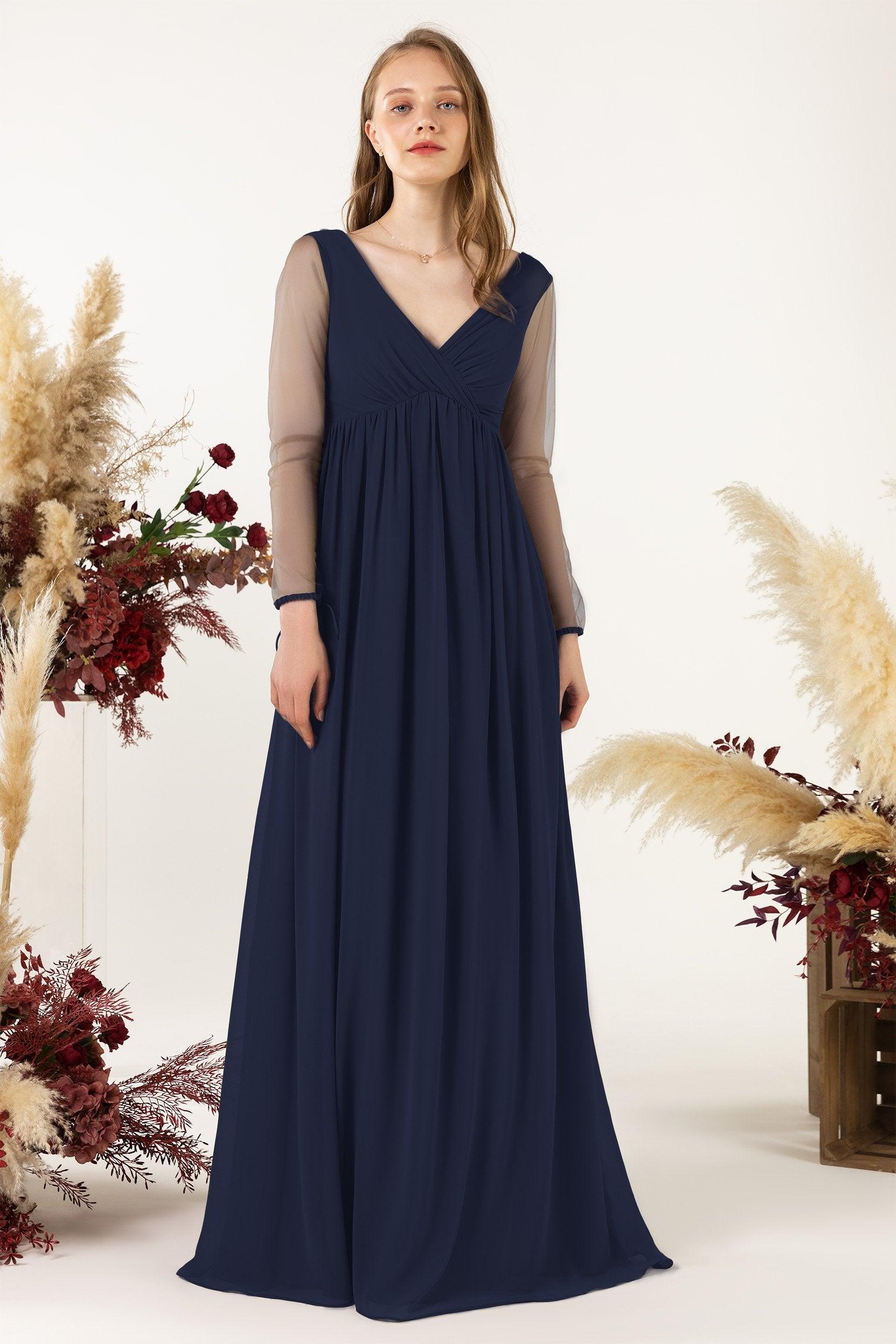 A-Line Sweep-Brush Train Chiffon Bridesmaid Dress CB0461 - COCOMELODY