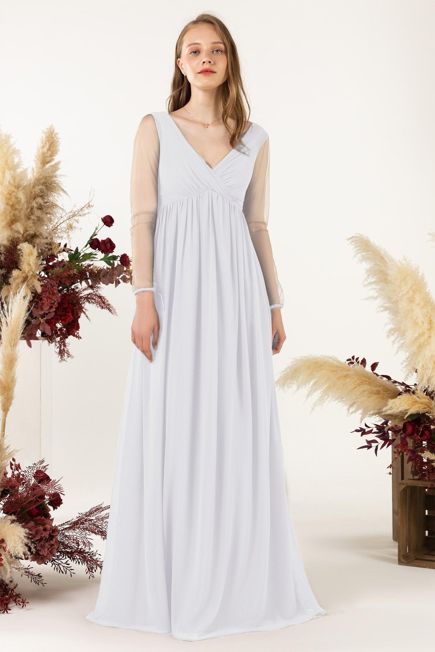 A-Line Sweep-Brush Train Chiffon Bridesmaid Dress CB0461 - COCOMELODY