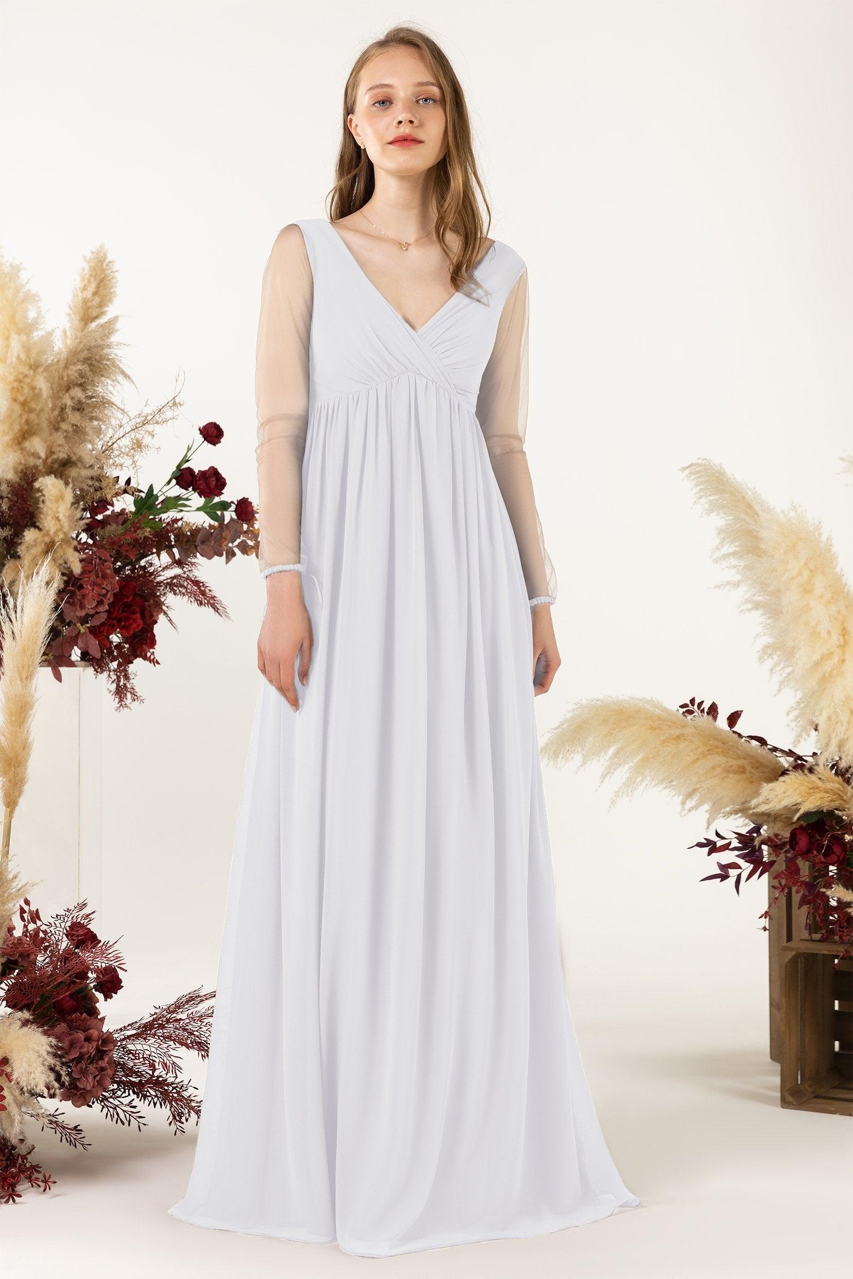 A-Line Sweep-Brush Train Chiffon Bridesmaid Dress CB0461 - COCOMELODY