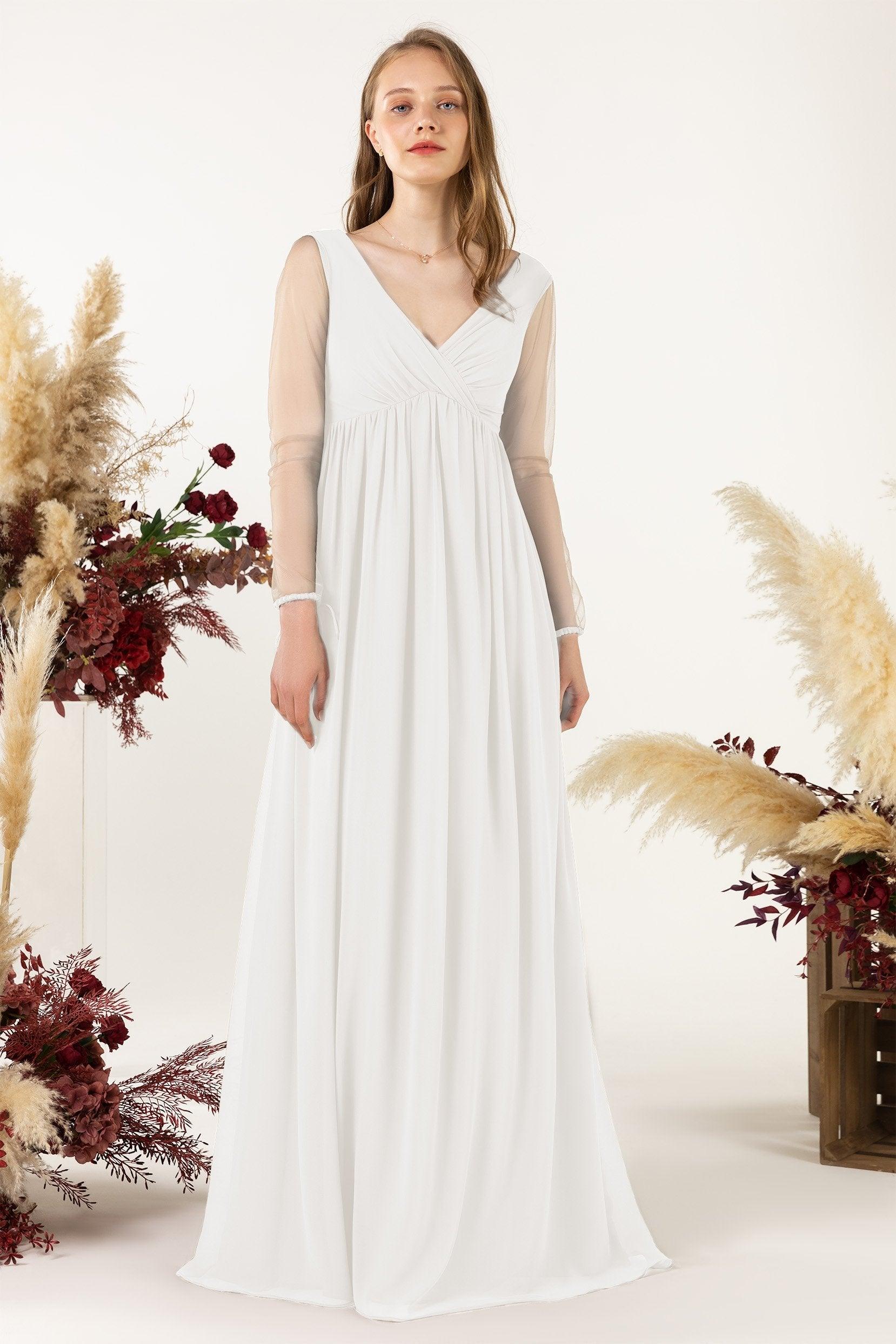 A-Line Sweep-Brush Train Chiffon Bridesmaid Dress CB0461 - COCOMELODY