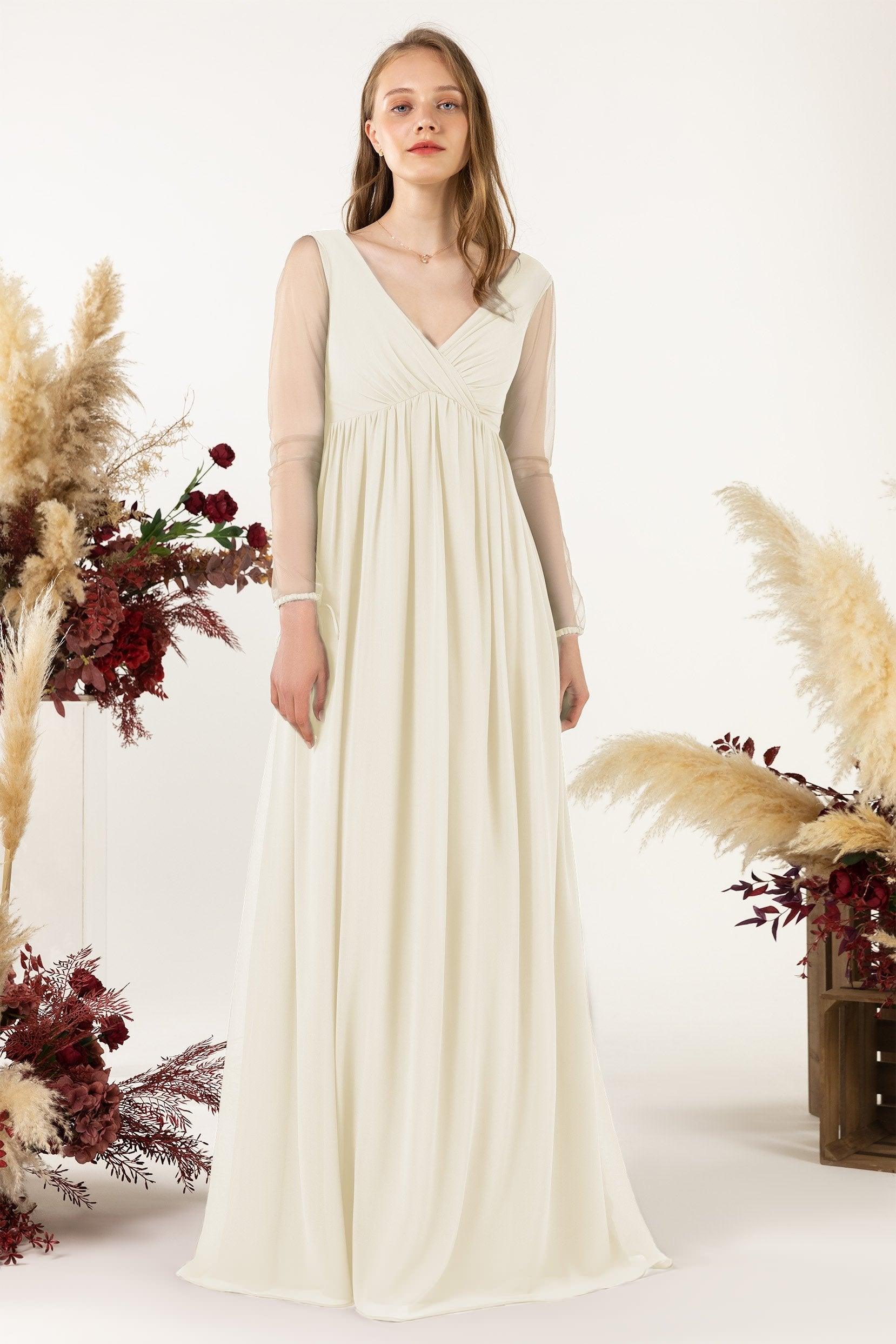 A-Line Sweep-Brush Train Chiffon Bridesmaid Dress CB0461 - COCOMELODY